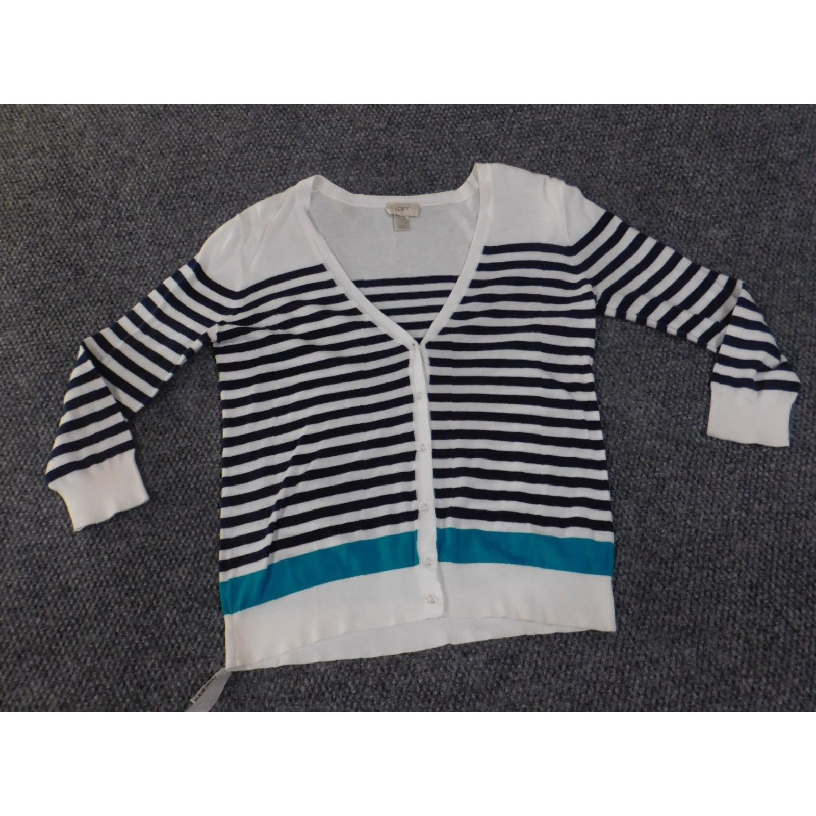 Loft **LOFT Women's Medium White Striped V-Neck Sweater** User: **LOFT Women's Medium White Striped V-Neck Cardigan** Size M / US 6-8 / IT 42-44 - 3 Thumbnail