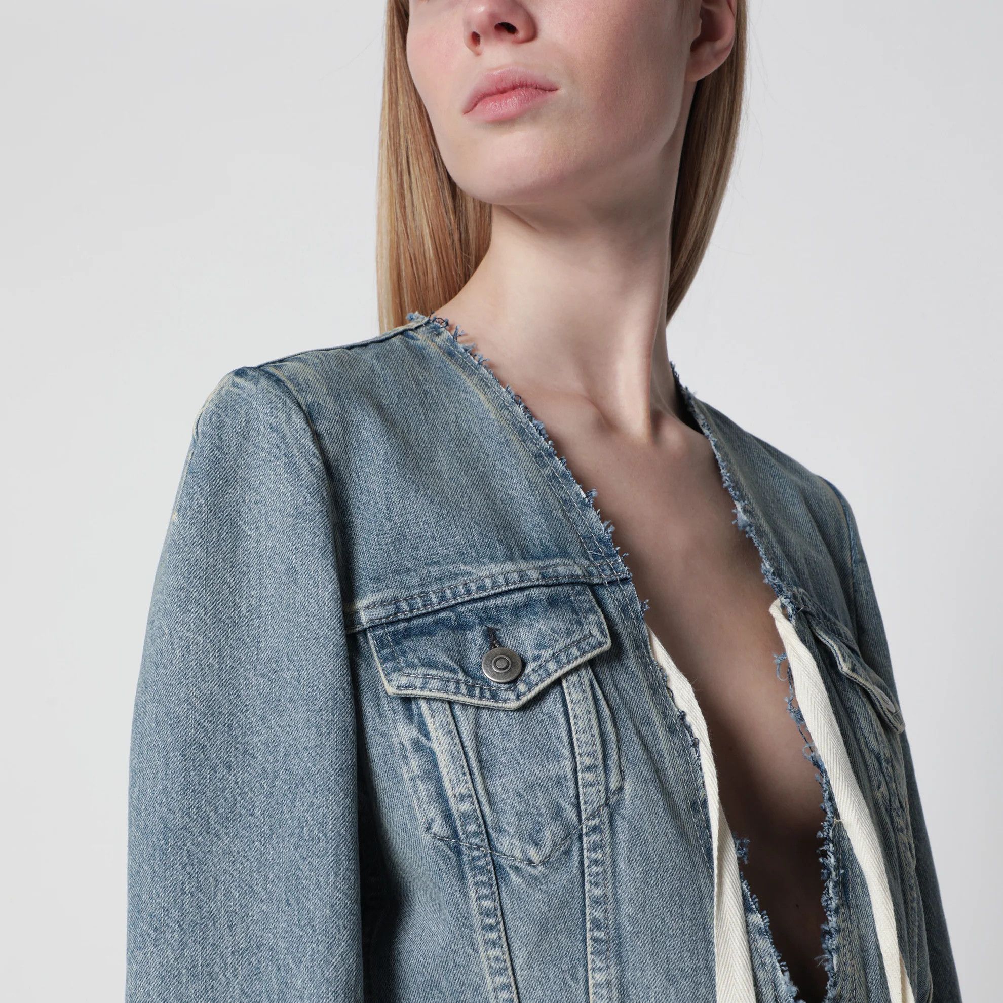 Maison Margiela o1d2blof0426 Cotton Denim Jacket in Light Blue Size M / US 6-8 / IT 42-44 - 3 Thumbnail