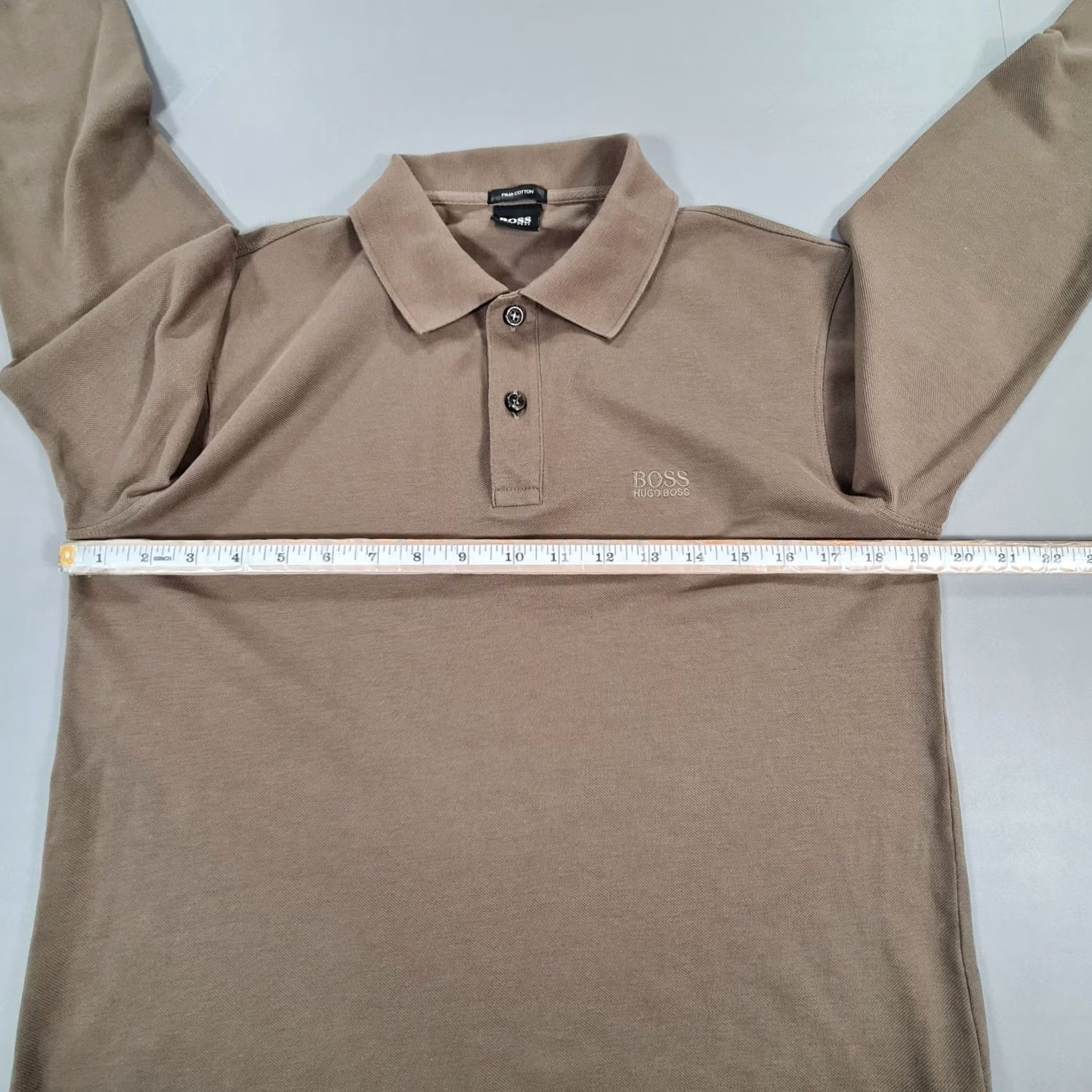 Hugo Boss HUGO BOSS Polo Shirt Mens Brown Small S Pima Cotton Long Sleeve Collared Button Logo Jersey Casual Vintage: No Size US S / EU 44-46 / 1 - 6 Thumbnail