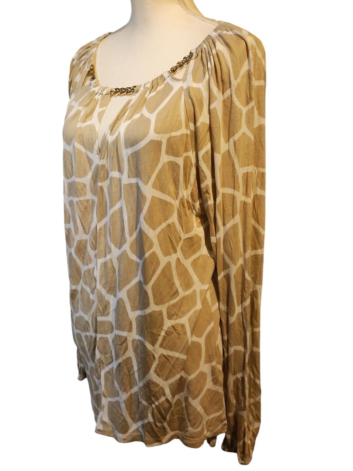 Michael Kors Michael Kors Women's Beige Patterned Long Sleeve Blouse Size L / US 10 / IT 46 - 4 Thumbnail