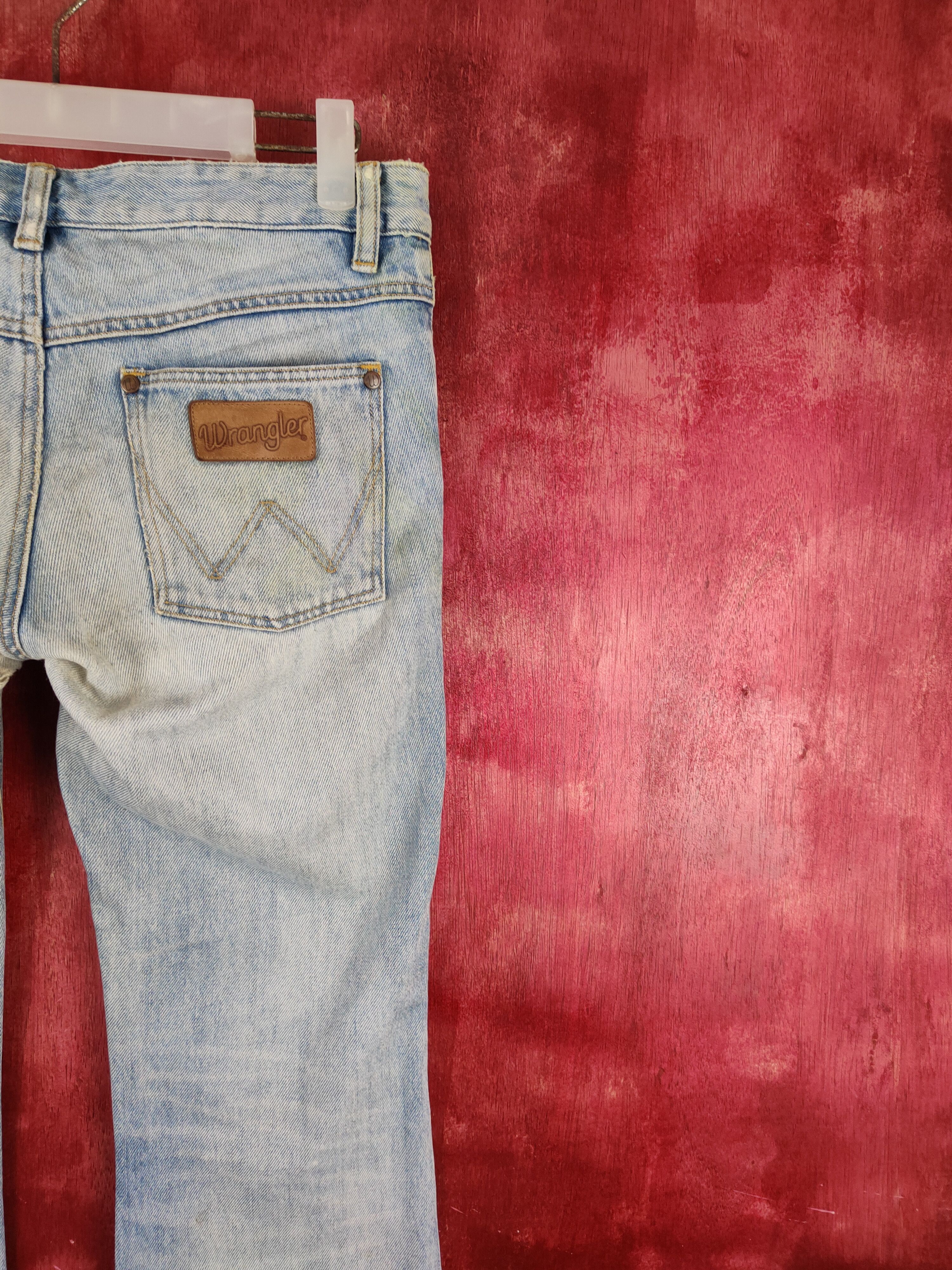 Japanese Brand Wrangler Blue Faded Distressed Bootcut Jeans #S2017 Size 29" - 13 Thumbnail