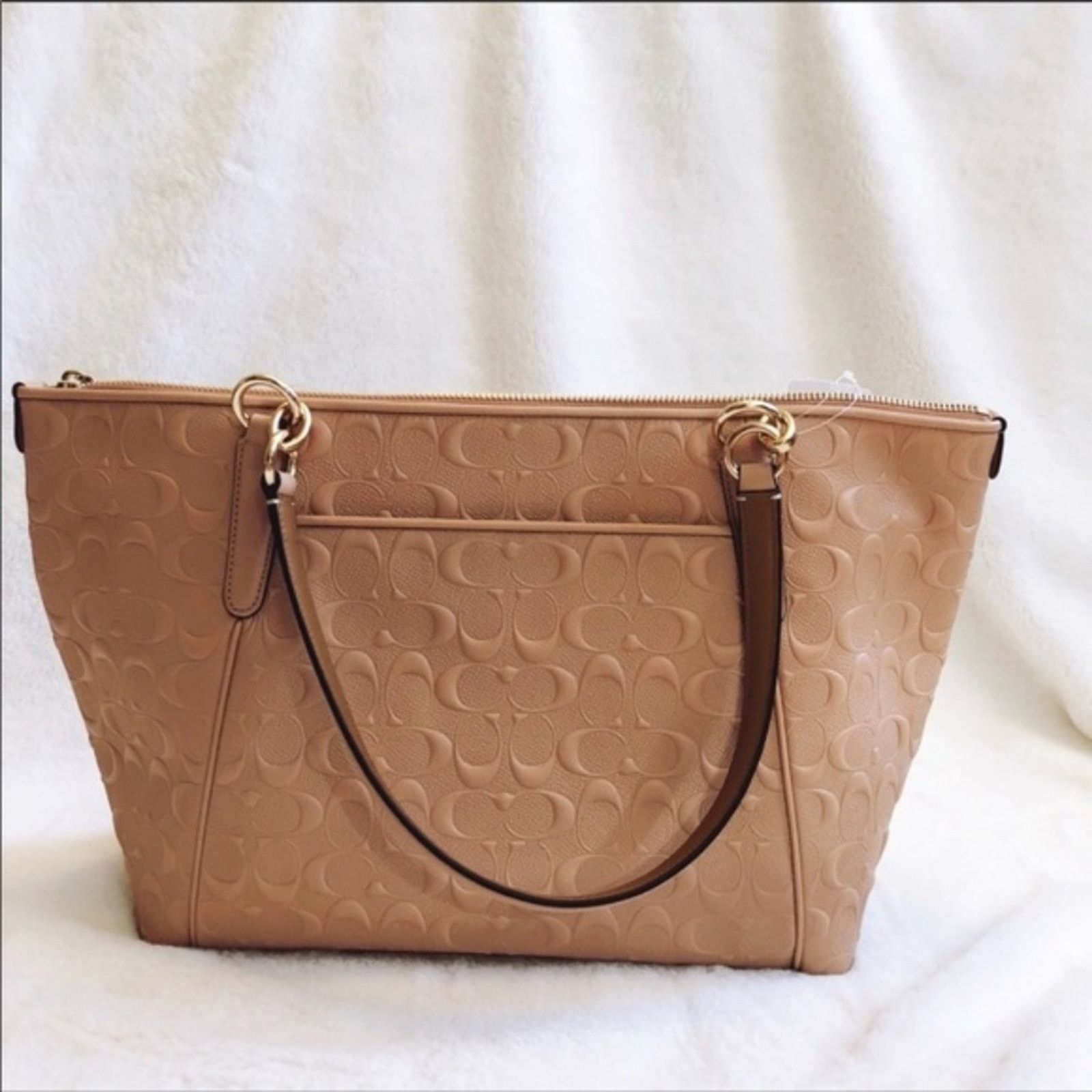 Coach Coach Nude Pink Signature Embossed Leather Tote Size ONE SIZE - 4 Thumbnail