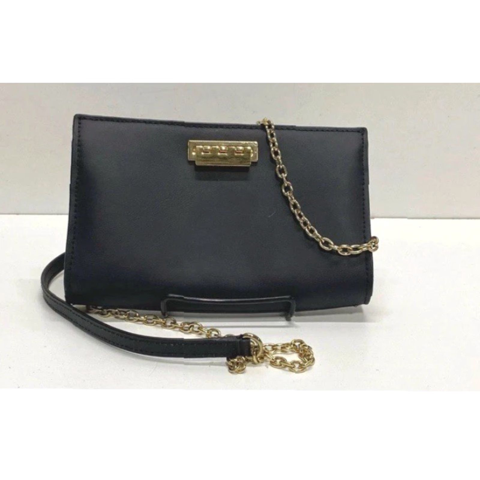 Vintage Womens Zac Zac Posen Crossbody Bag Small Leather Black Gold Chain Strap Clasp Iconic Eartha Womens Size ONE SIZE - 2 Thumbnail