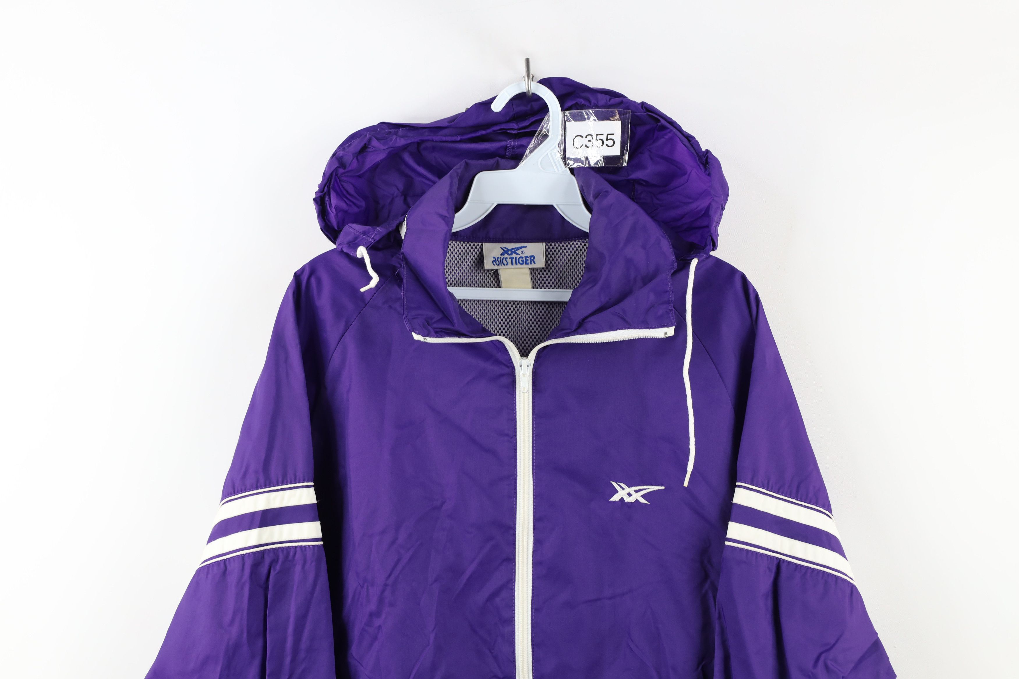 Asics × Vintage Vintage 80s 90s Asics Logo Striped Hooded Windbreaker Jacket Size US M / EU 48-50 / 2 - 2 Thumbnail