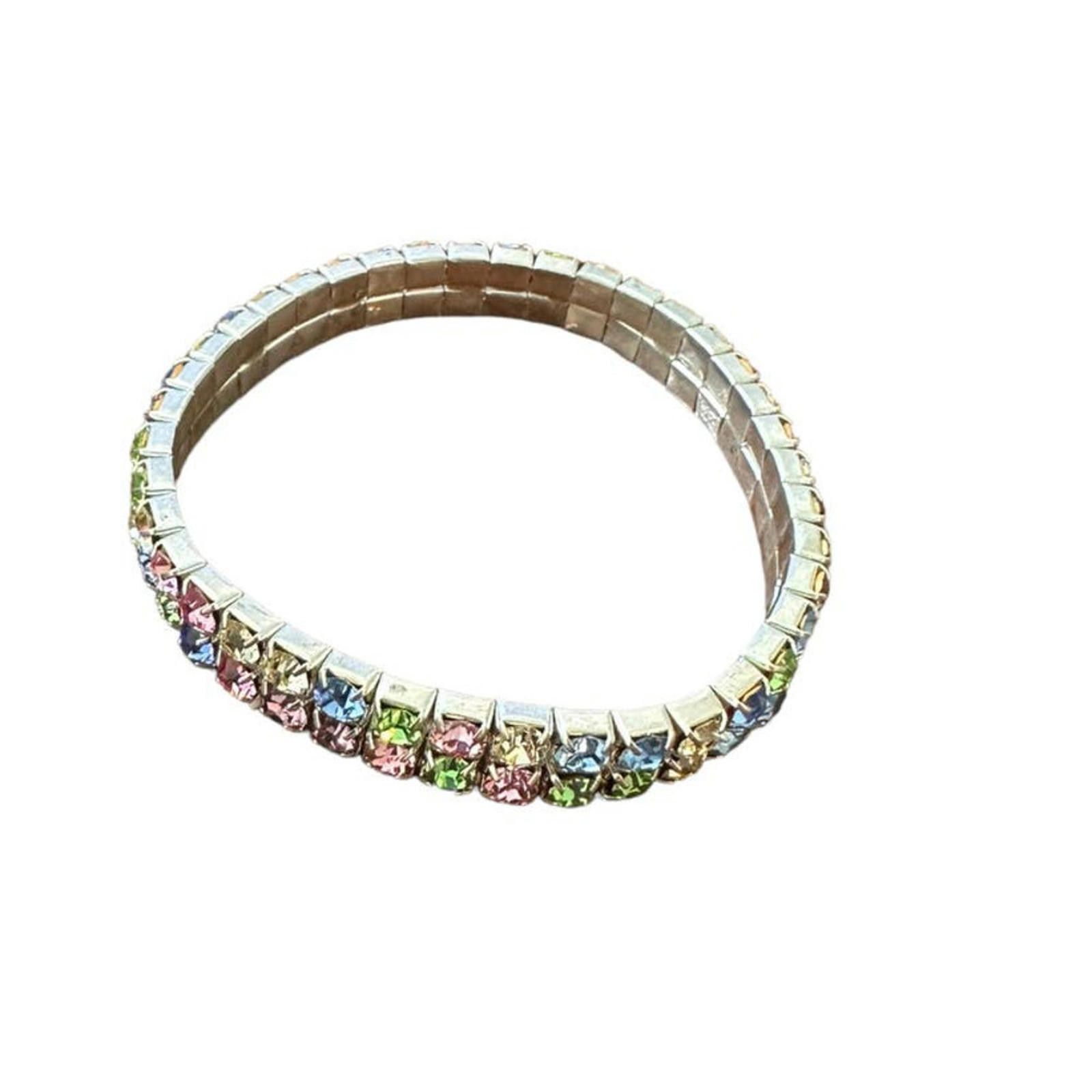 Vintage Childs 6" Stretch Pastel Rhinestone Bracelet Size ONE SIZE - 2 Thumbnail