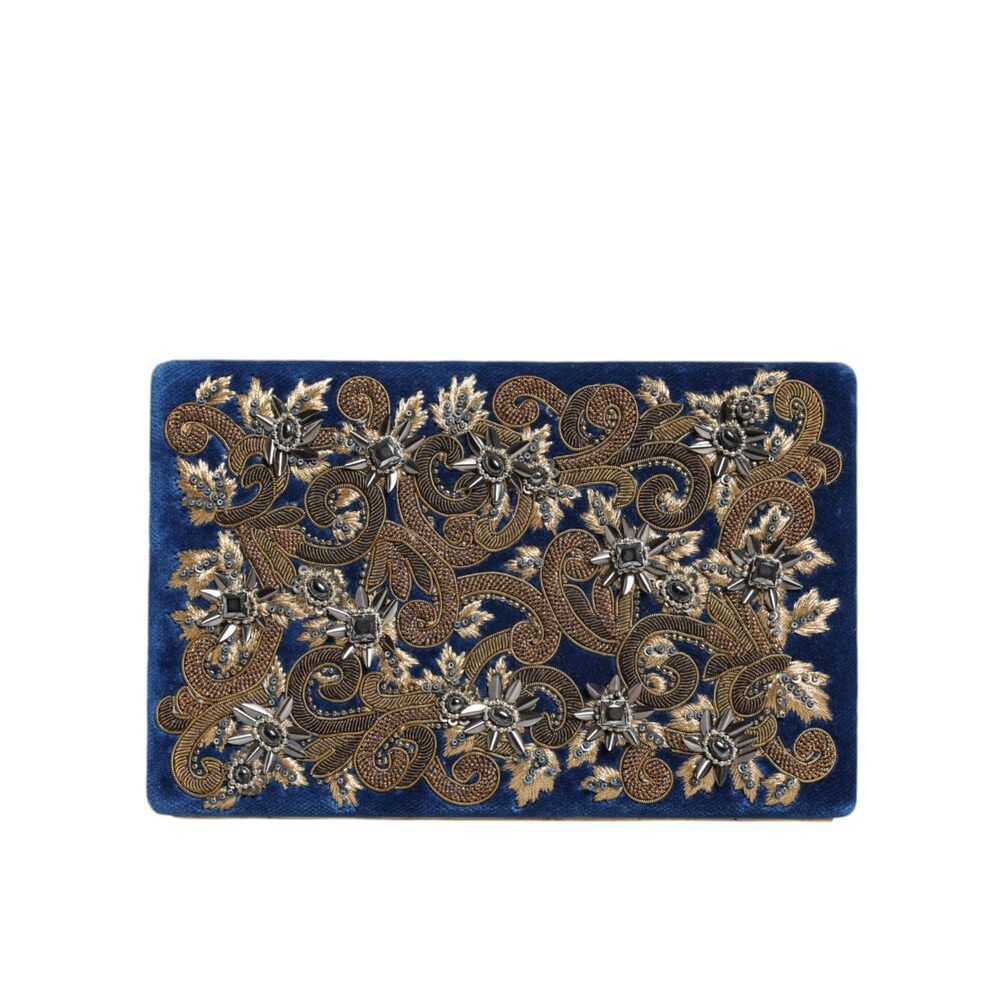 Dolce & Gabbana Dolce & Gabbana Blue Velvet Gold Frame Clutch Evening Party Size ONE SIZE - 3 Thumbnail