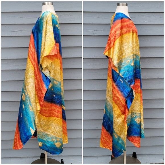 Vintage Vintage 80s Sunset Orange Gold Blue Beach Cover Up Shell Kaf Size ONE SIZE - 5 Thumbnail