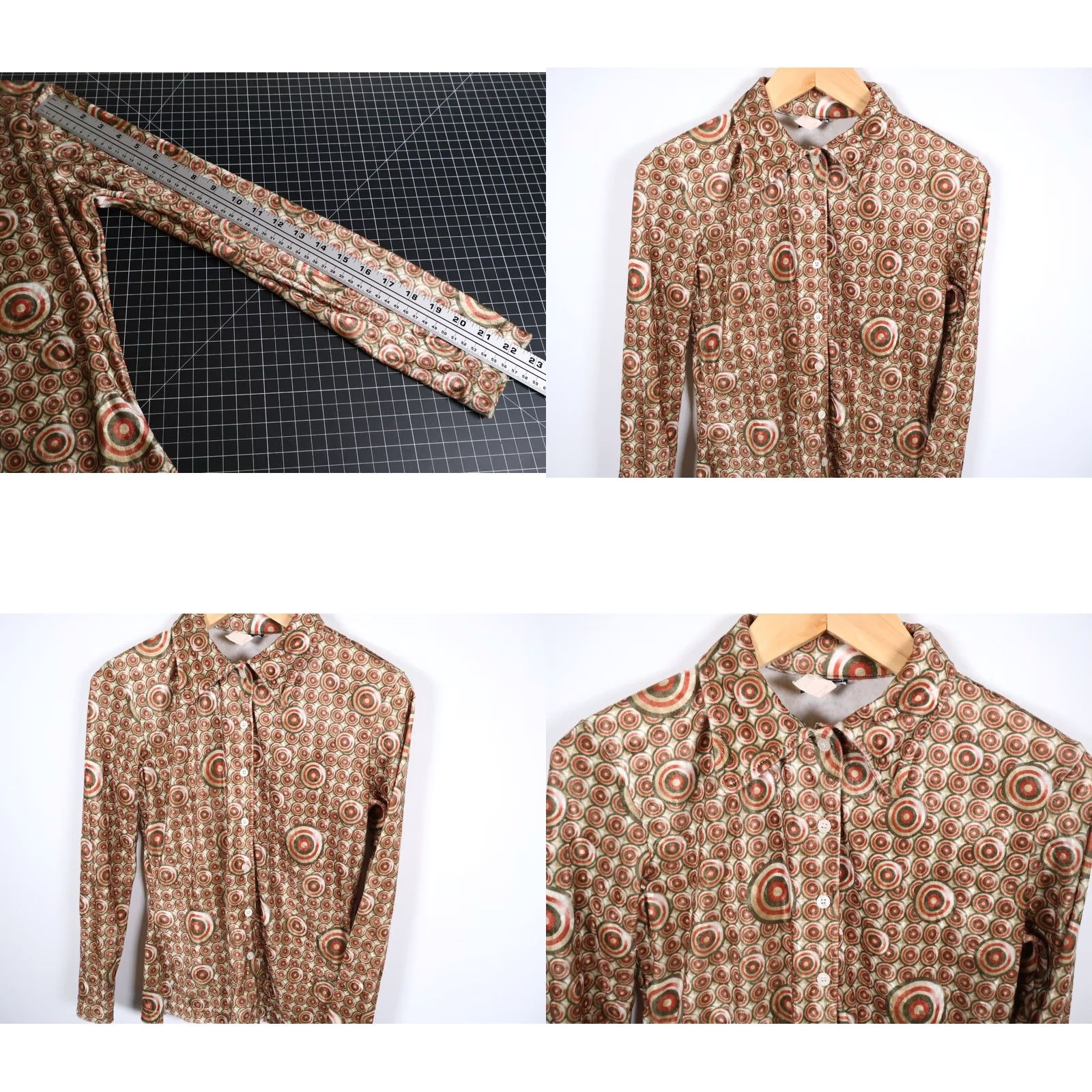 Velour VINTAGE Women's Velour Shirt Geometric Pattern 70s Hippie Boho VTG Medium Brown Long Sleeve Button-Up Casual Fall Spring Winter Mens? Size M / US 6-8 / IT 42-44 - 8 Thumbnail