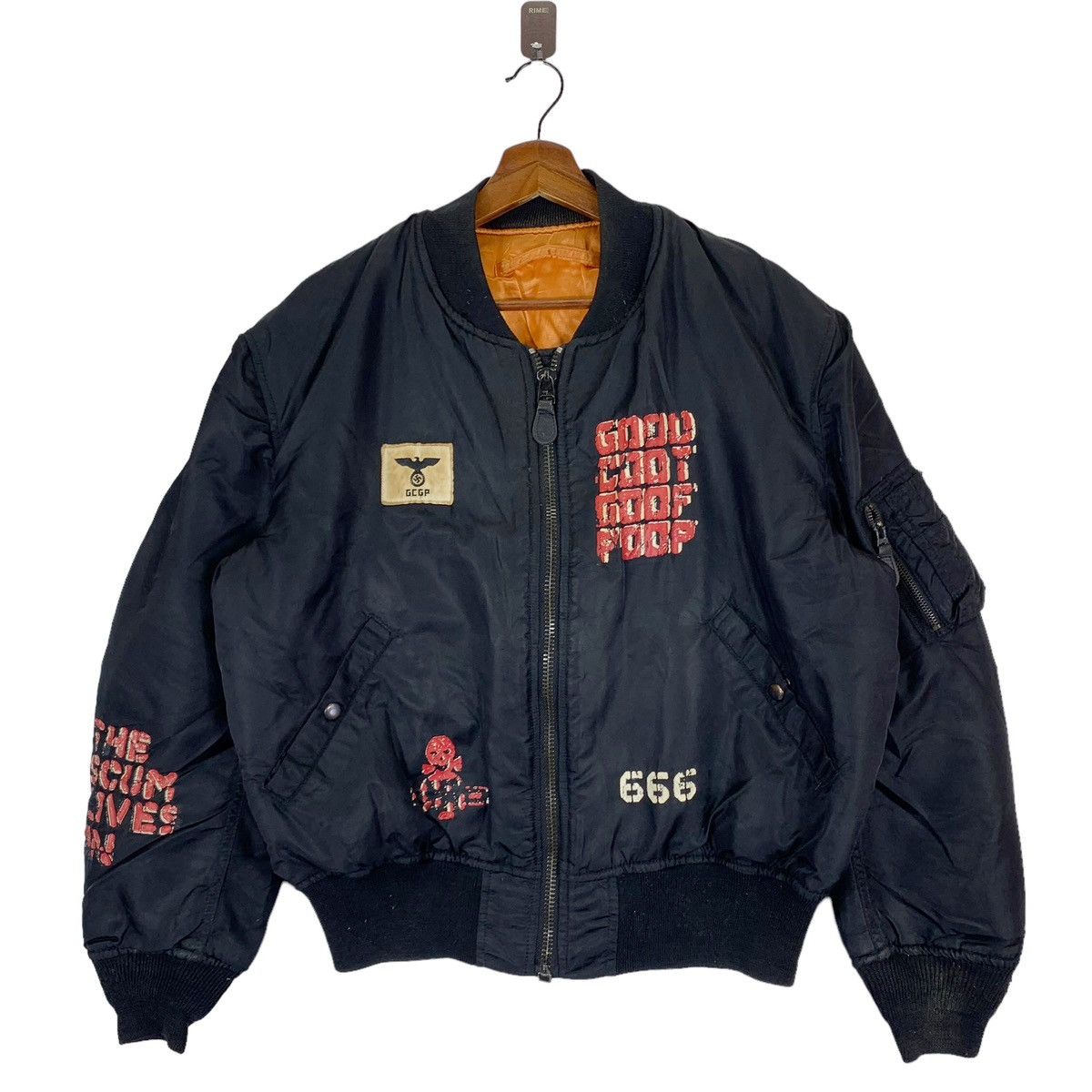 Hiroshi Fujiwara VINTAGE 90s THE SCUM LIVES ON ROCK BAND BOMBER ZIPPER JACKET Size US L / EU 52-54 / 3 - 1 Thumbnail