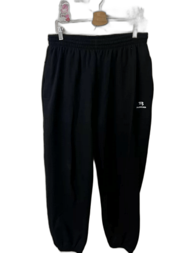 Balenciaga Black Embroidered Logo Pants L Size-2506
