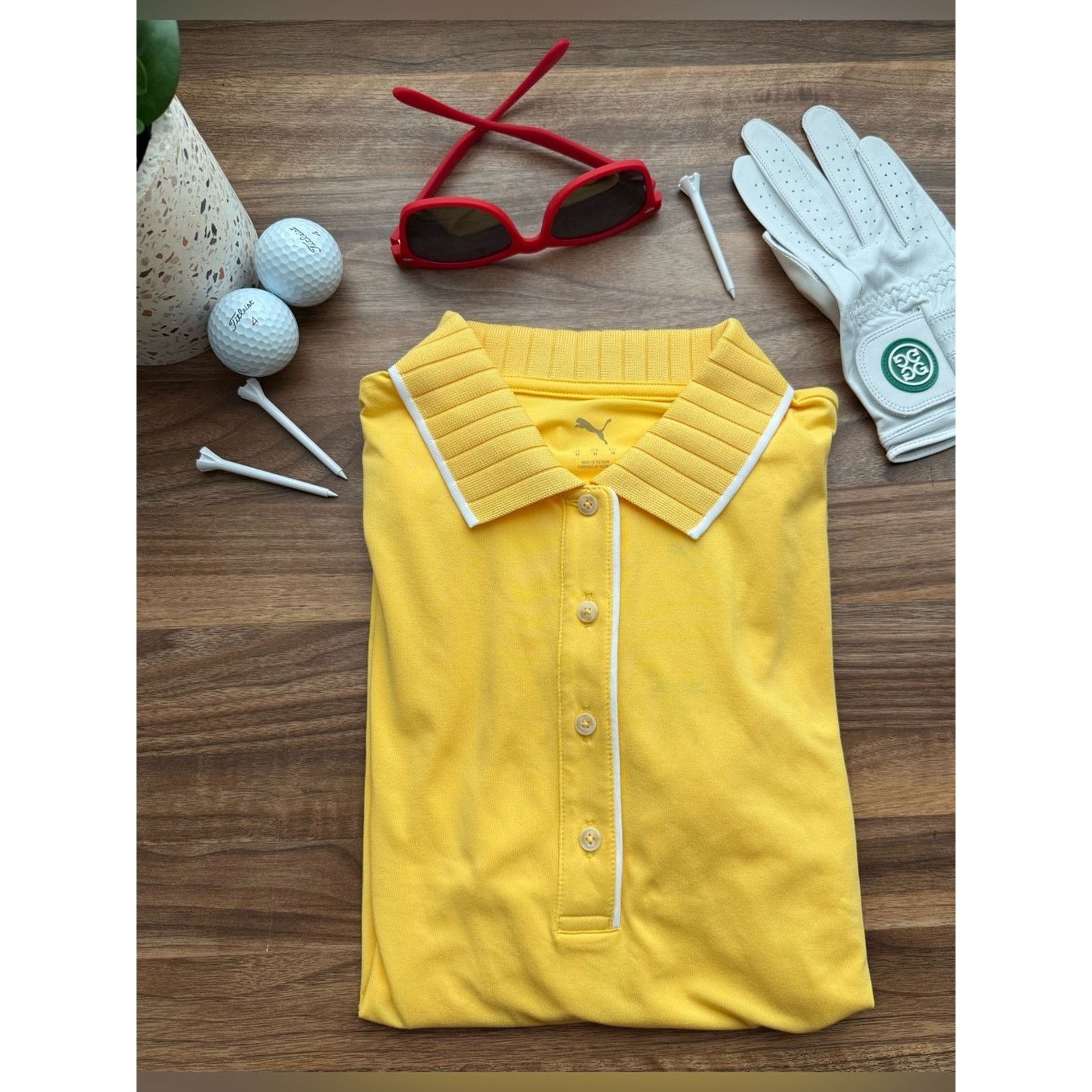 Puma PUMA CLOUDSPUN Yellow Polo with White Trim Collar Size M / US 6-8 / IT 42-44 - 2 Thumbnail