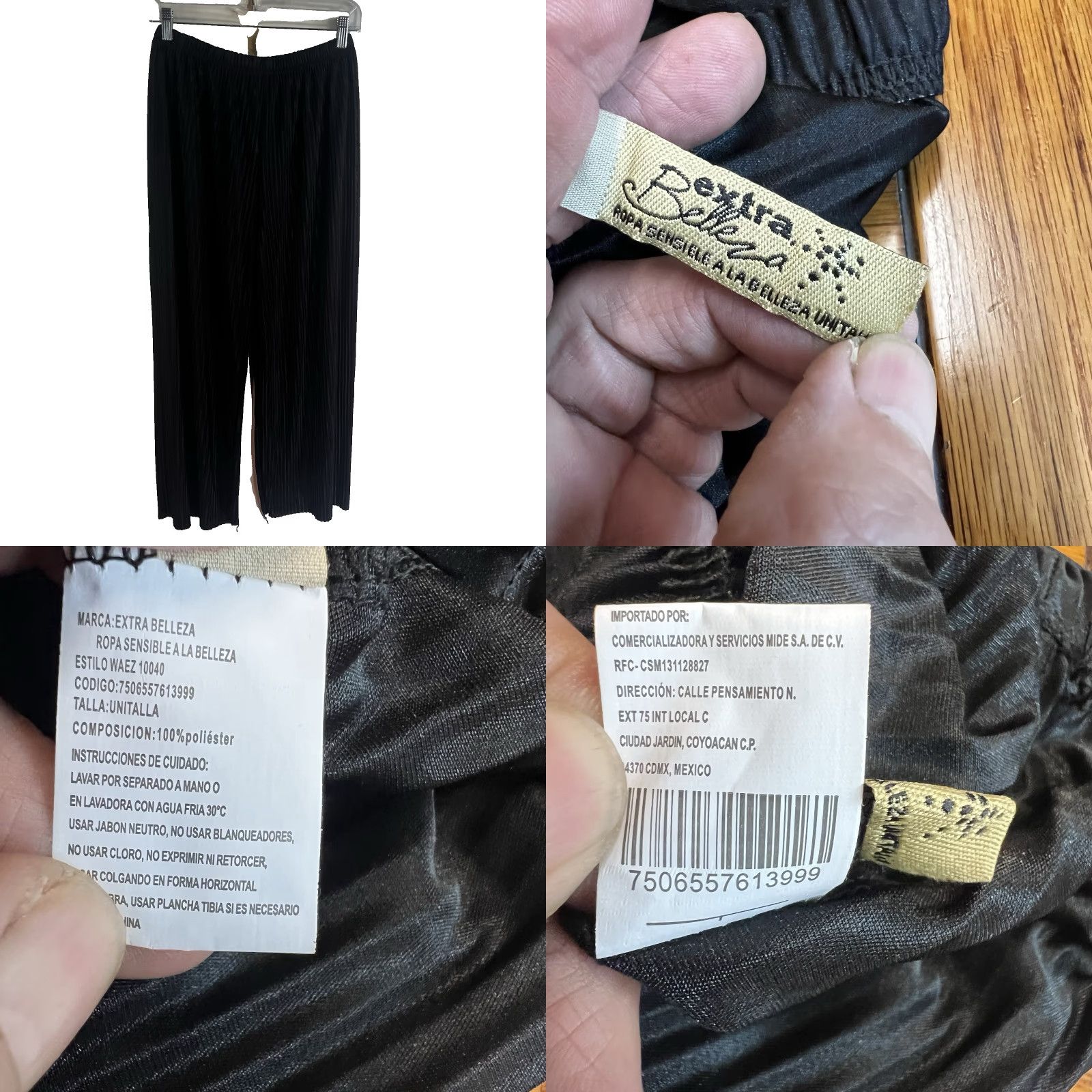 Vintage Extra Belleza Black Stretch Pull-On Cropped Wide-Leg Pants Women's 26x26 Regular Adult Size M/L Geometric 80s Beach Tropical Fall Spring Summer Size 36" / US 14 / IT 50 - 9 Thumbnail