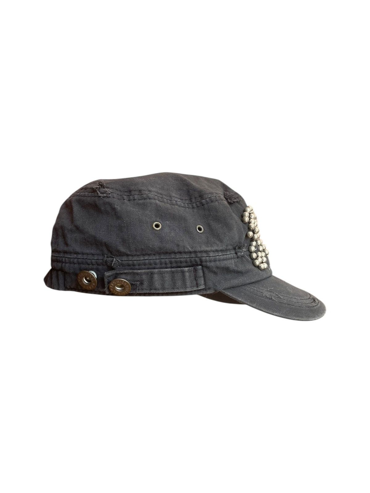 14th Addiction Demon Sun Faded Black Studded Gothic Cadet Hat Punk Size ONE SIZE - 4 Thumbnail
