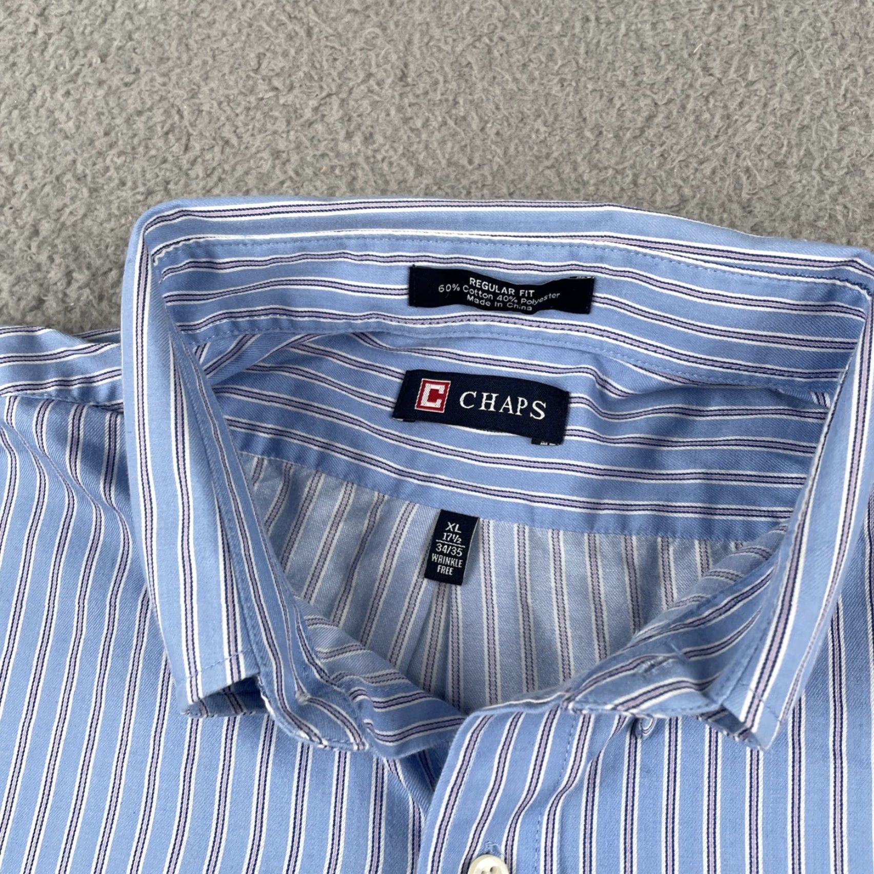 Chaps VINTAGE Chaps Shirt, Button-Up, Striped, Blue, XL, Long Sleeve, Wrinkle Free, EUC, Mens Size US XL / EU 56 / 4 - 4 Thumbnail