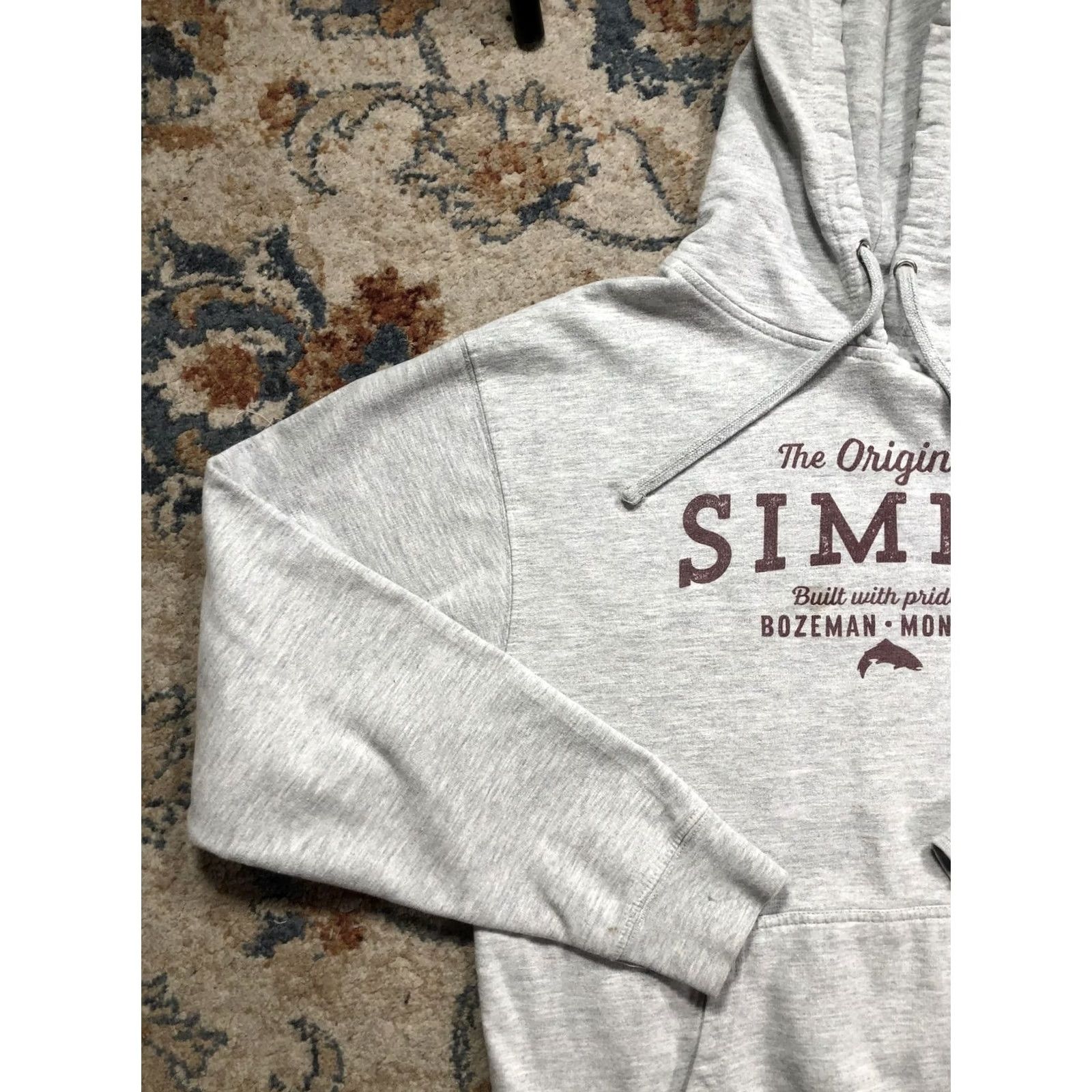 Vintage Simms Hoodie Mens Medium Gray Fleece Pullover Graphic Print Bozeman Montana Fishing Sweatshirt Size US M / EU 48-50 / 2 - 3 Thumbnail