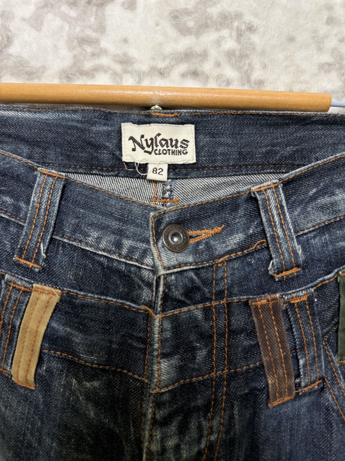 Kapital Nylaus Double Waist Distressed Y2K Straight Cut Denim Jeans Size US 32 / EU 48 - 8 Thumbnail