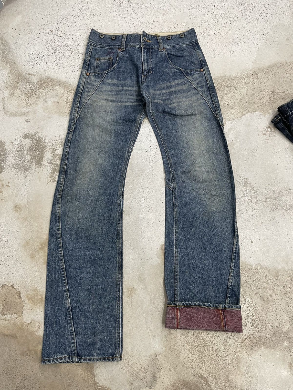 Japanese Brand Heart Jeans Buckle Back Fold Denim Whisker Size US 29 - 3 Thumbnail