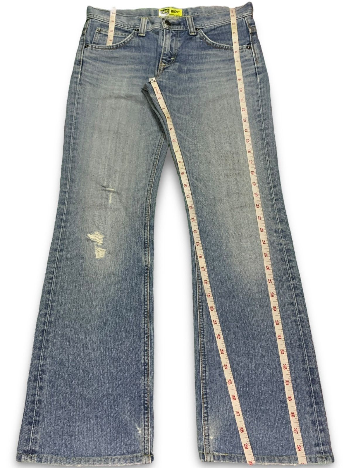 Lee Vintage Japanese Lee Riders Blue Wash Distressed Flare Jeans Size 32" / US 10 / IT 46 - 12 Thumbnail