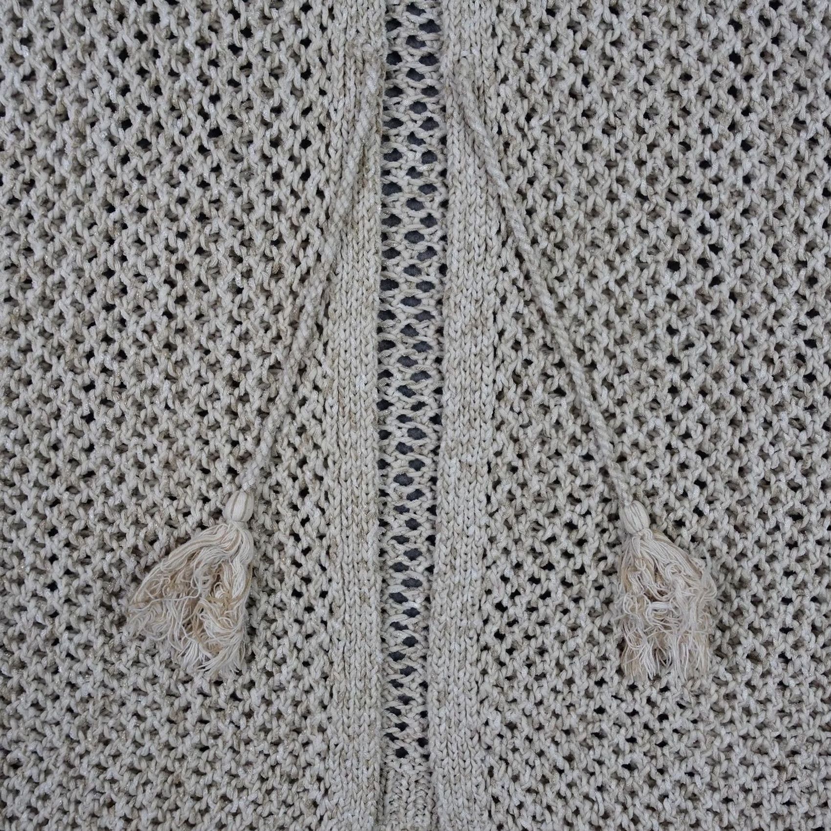 J. Jill J. Jill Cardigan Sweater Womens Medium Beige Open Knit Hood Fringe Bohemian Tasseled Size M / US 6-8 / IT 42-44 - 3 Thumbnail