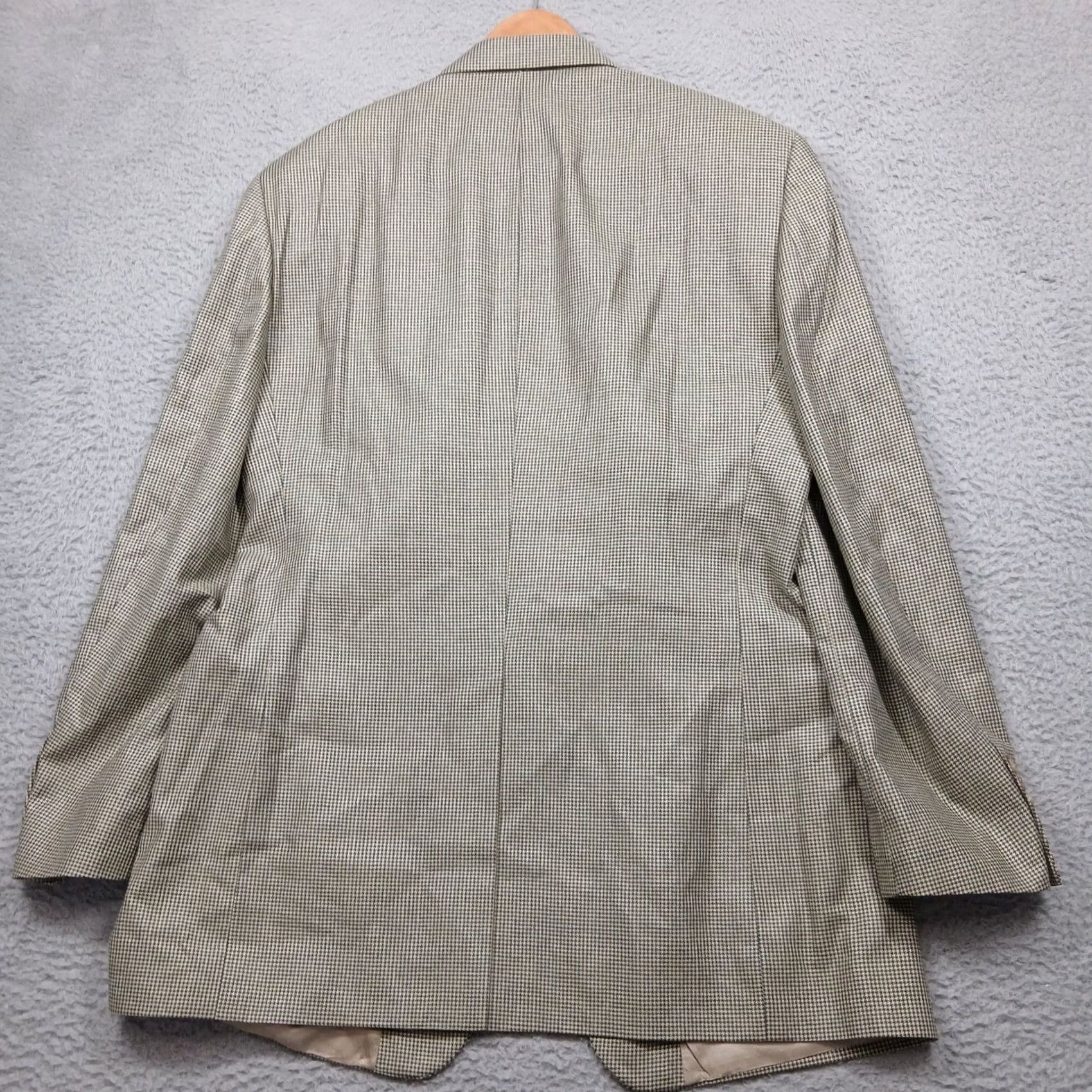 Brooks Brothers Brooks Brothers Blazer Men's 44L Beige Houndstooth Two Button Wool Sport Coat Size 44R - 3 Thumbnail