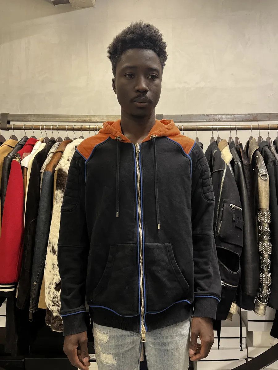 Balmain Balmain Navy & Orange Biker Zip-up Hoodie Size US M / EU 48-50 / 2 - 2 Thumbnail