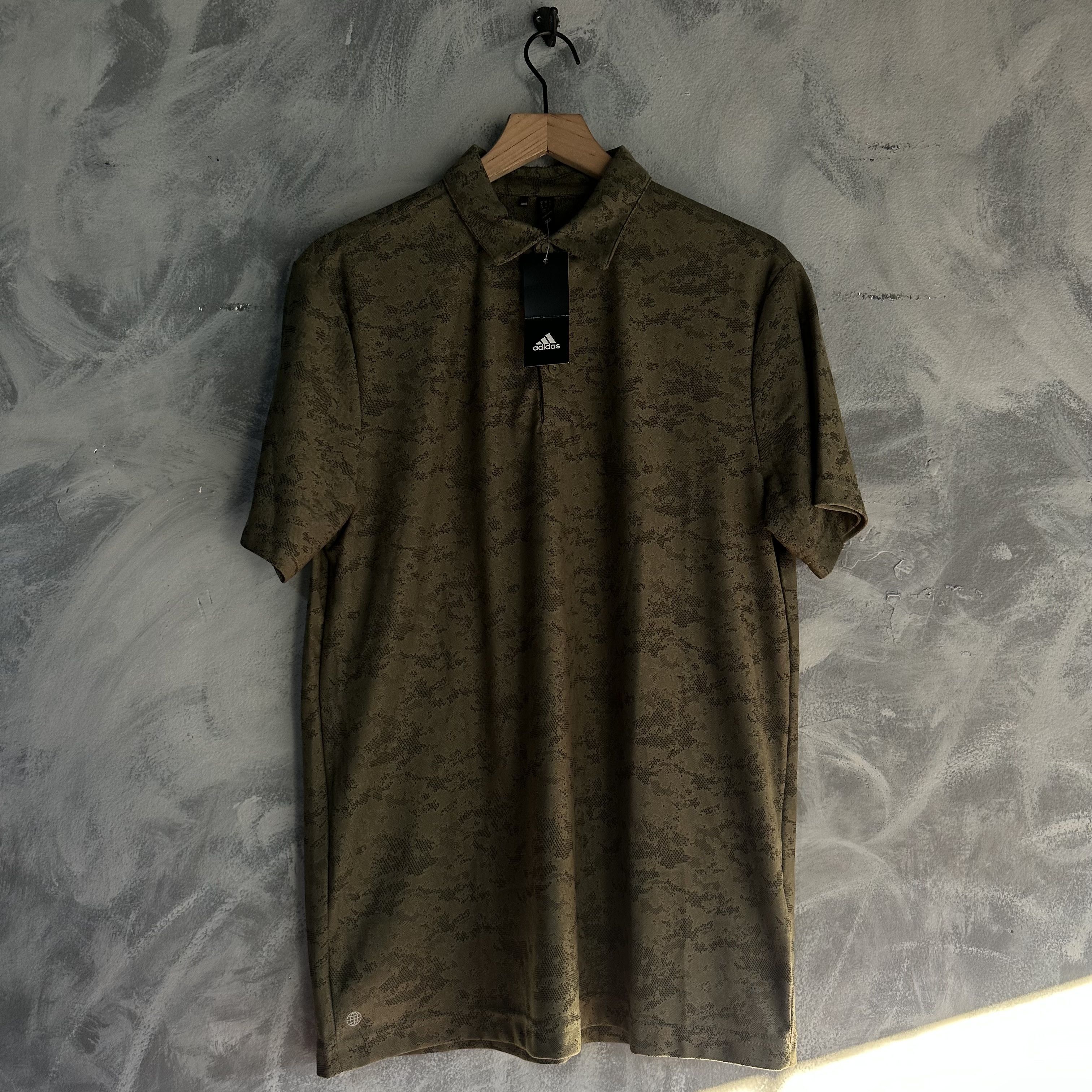 Adidas Golf Textured Polo Shirt Men's M Olive Strata