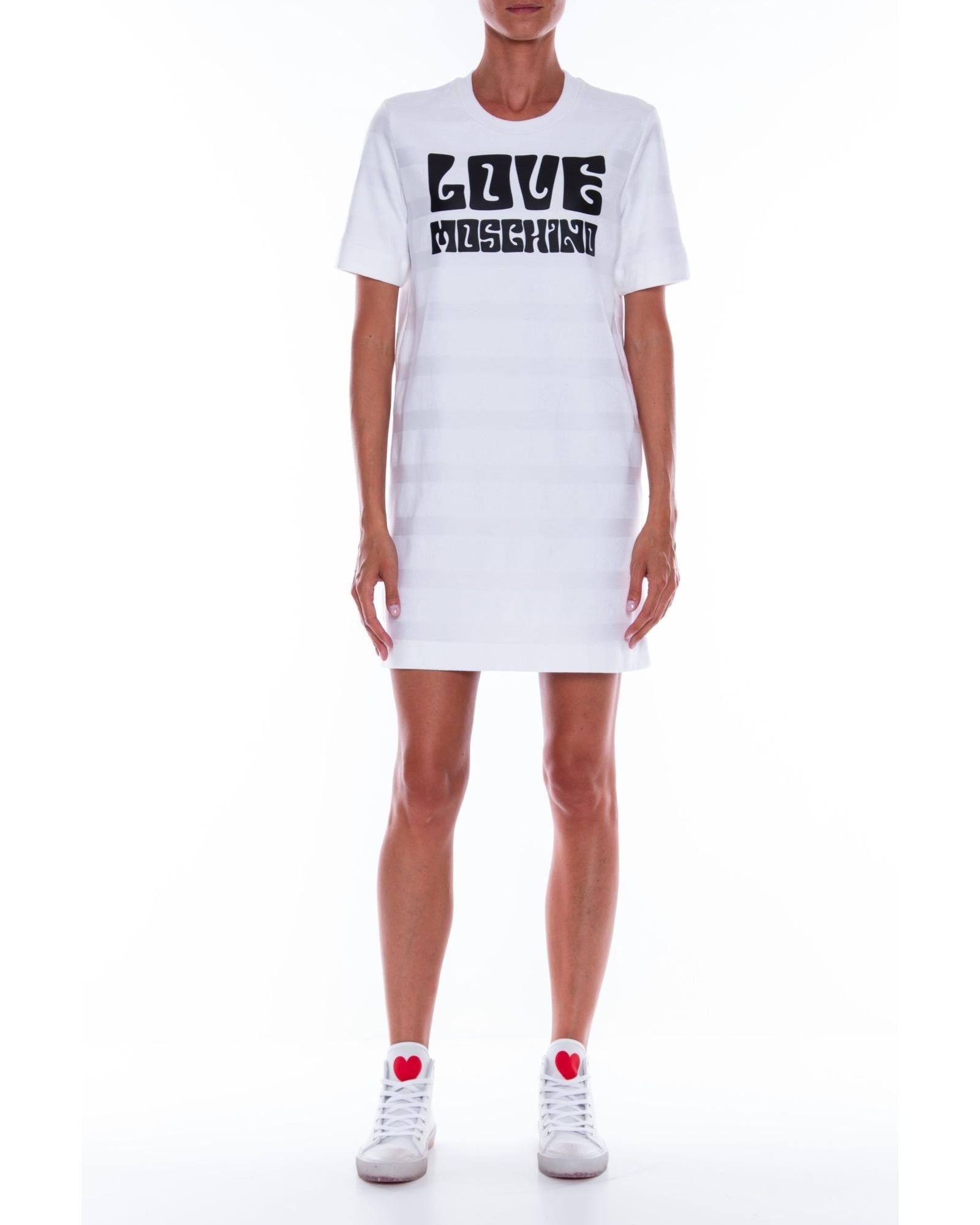 image of Moschino Cotton Logo Print T-Shirt Dress in White, Women's (Size XS)