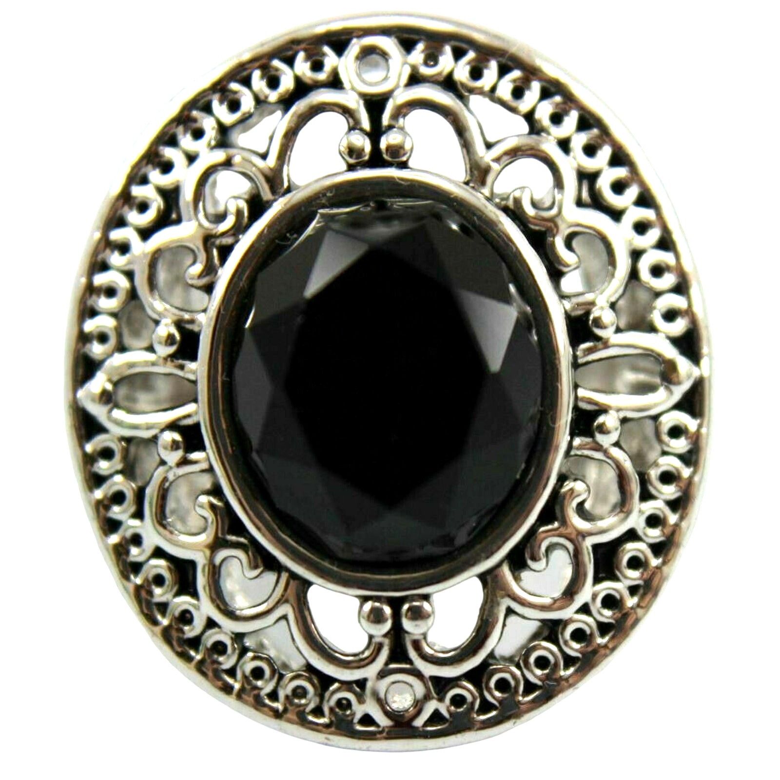 The Unbranded Brand Elegant Detailed Filigree Silvertone Ring Faux Onyx • Size 5 Size ONE SIZE - 2 Thumbnail