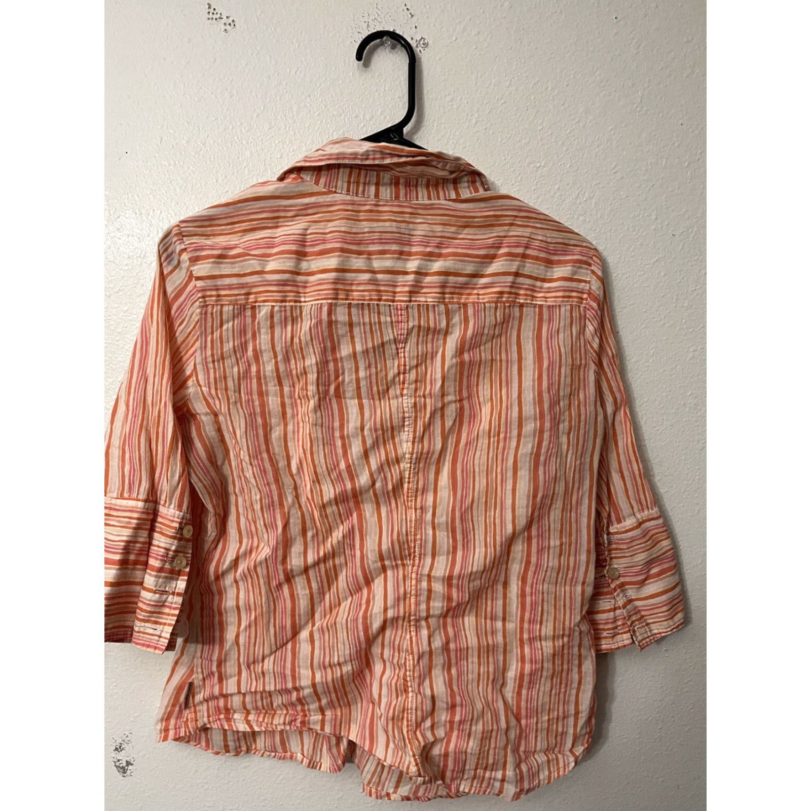Vintage Calvin Klein Jeans Shirt Women’s L Semi Sheer Cotton 3/4 Sleeve Orange Stripes Blouse Size L / US 10 / IT 46 - 3 Thumbnail