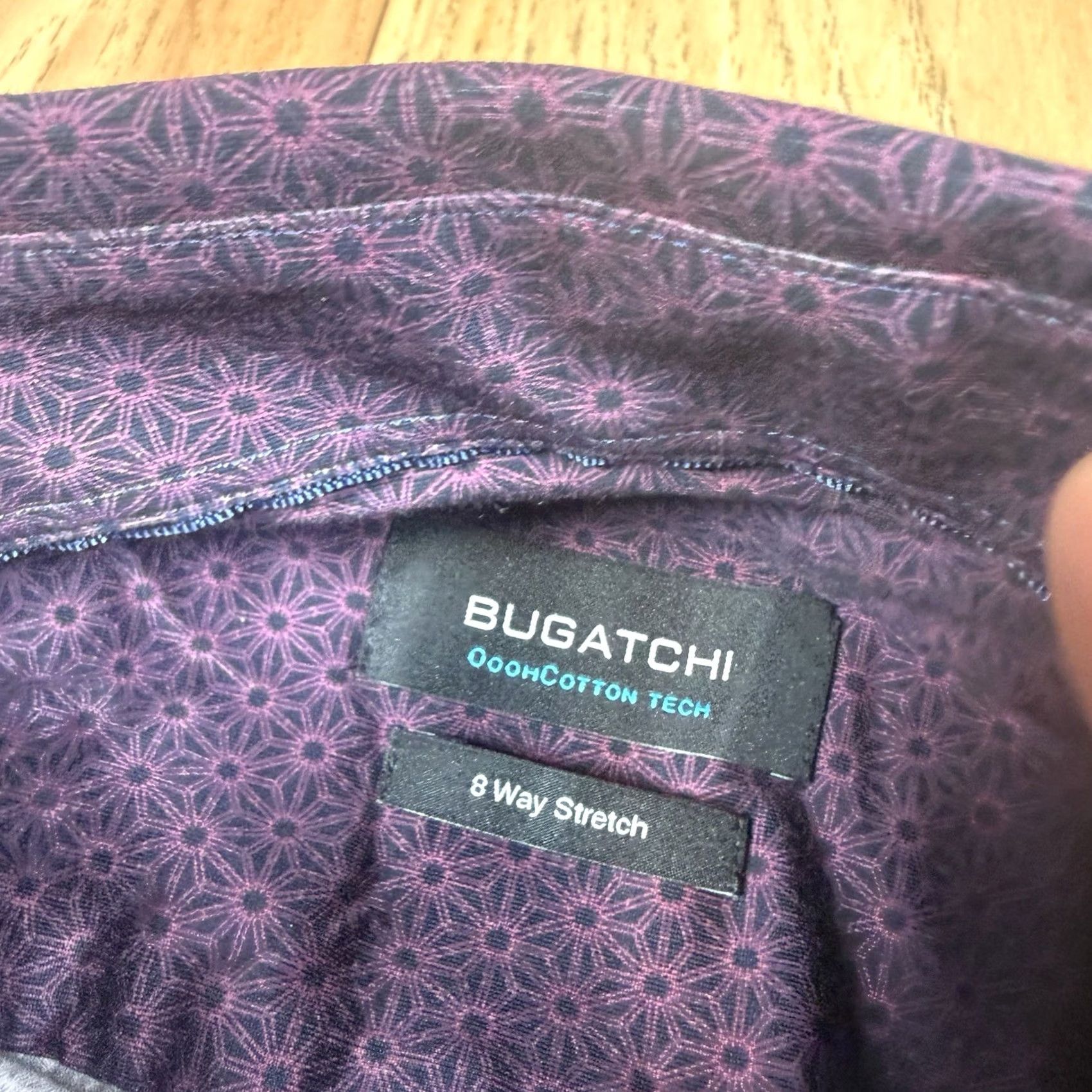 BUGATCHI BUGATCHI Button-Up Shirt Mens Large L 8 Way Stretch Geometric AOP Long Sleeve Multicolor Size 42R - 3 Thumbnail