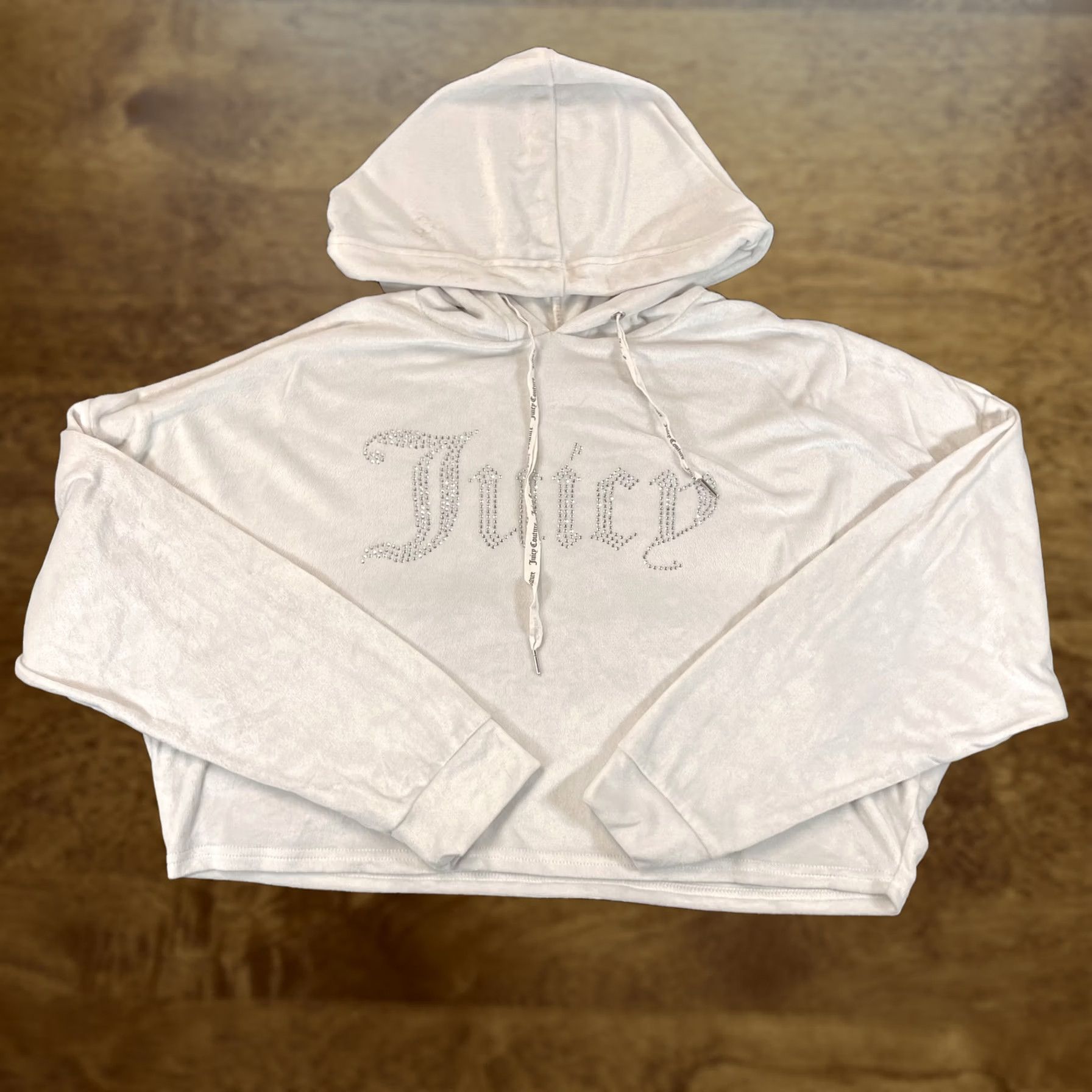 Juicy Couture VINTAGE Juicy Couture Hoodie Womens L Velour Rhinestone Logo Crop Pullover Sleepwear Size L / US 10 / IT 46 - 1 Thumbnail