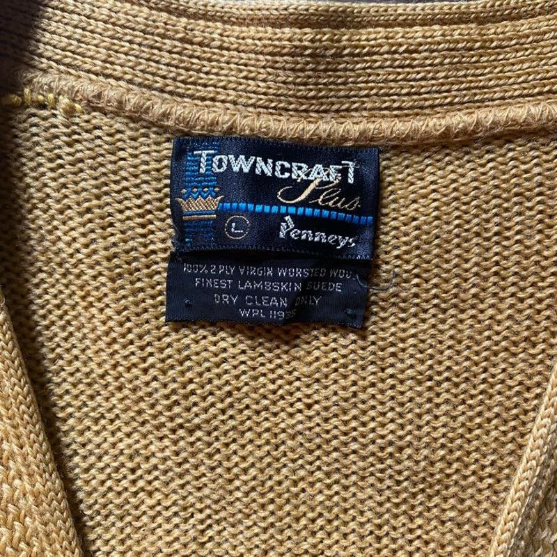 Towncraft × Vintage Vintage Yellow Towncraft Wool Knit / Lambskin Suede Cardigan Size US L / EU 52-54 / 3 - 2 Thumbnail