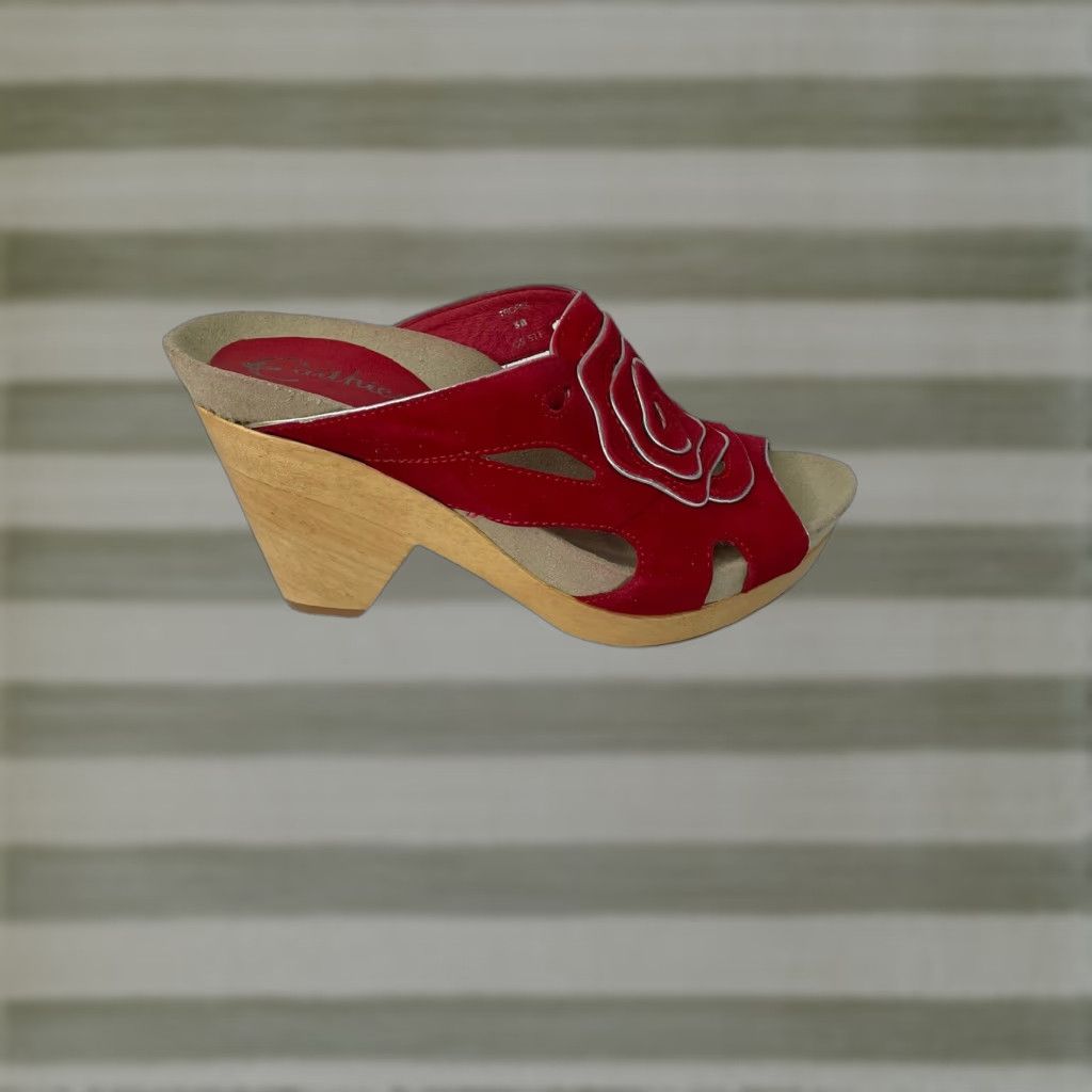 Vintage Earthies Tropez Sandals Womens Size 5 Slip On Red High Heel Shoes Open Toe Mule New in Black