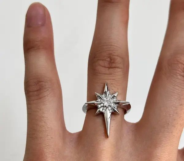 Jewelry Silver Starburst Crystal Ring, Adjustable Silver Band Size ONE SIZE - 8 Thumbnail