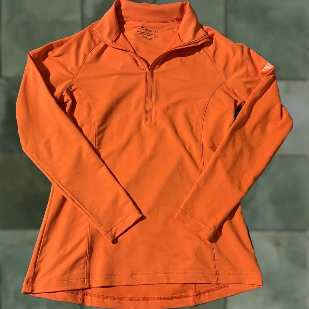 Peter Millar Peter Millar Long Sleeve Shirt UPF 50+ 1/4 Zip Orange Small Women Athletic Shirt Pullover Size S / US 4 / IT 40 - 1 Thumbnail