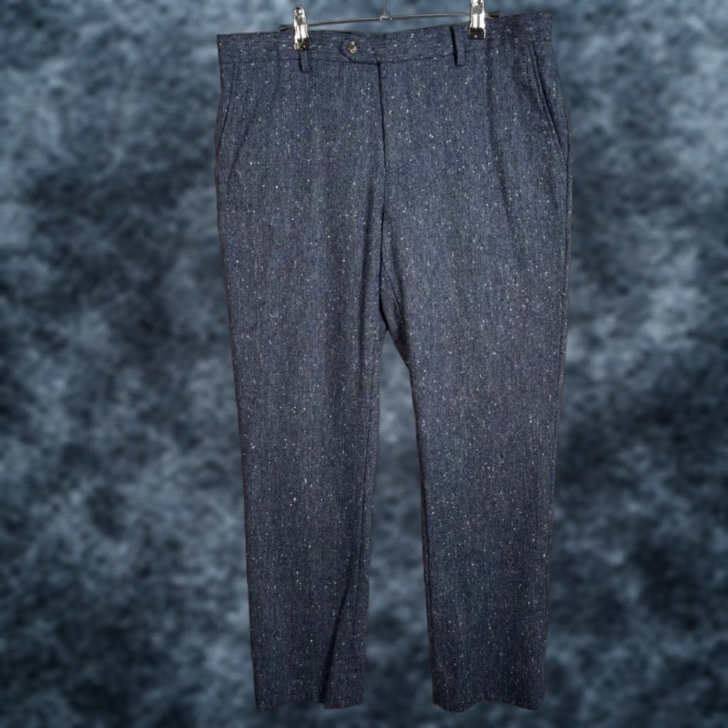 Sprezzy & Mackay Mens 36 Slim Fit Wool Trousers Dress Pants Blue Wool Slim  Fit Flat