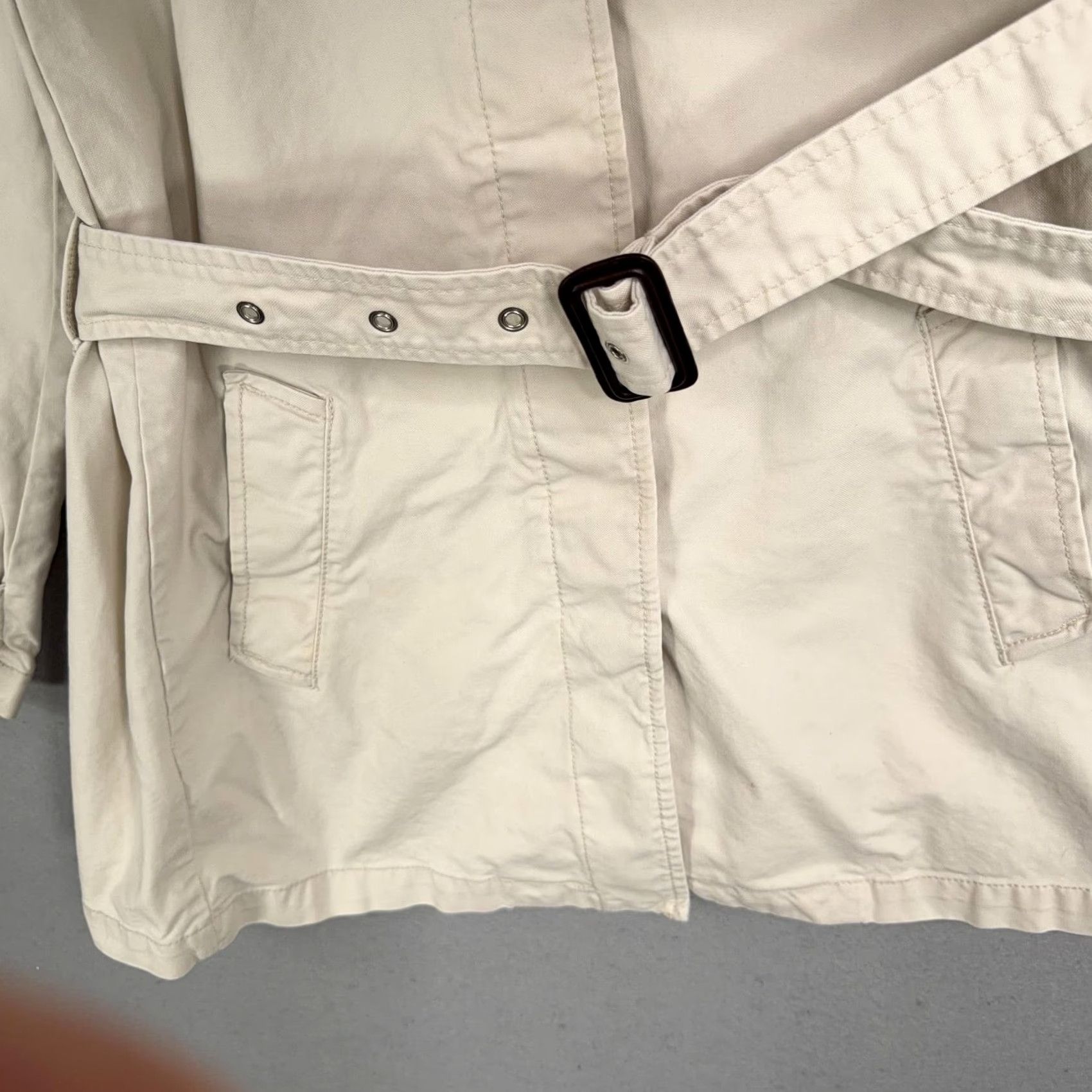 Gap Gap Trench Coat Womens Large White Cotton Mid Length Belted Button Front Pockets 100% Cotton Canvas Seasonal Fall Spring Mens Womens Size L / US 10 / IT 46 - 5 Thumbnail