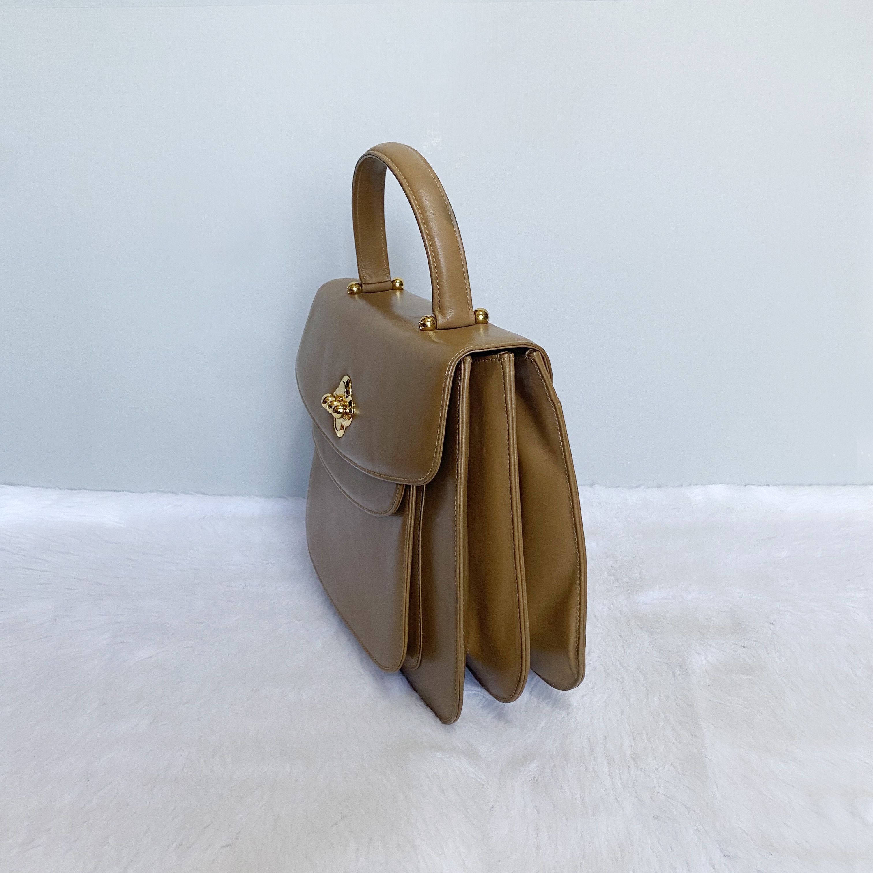 Paloma Picasso Vintage Tan Brown Leather Top Handle Bag Size ONE SIZE - 3 Thumbnail