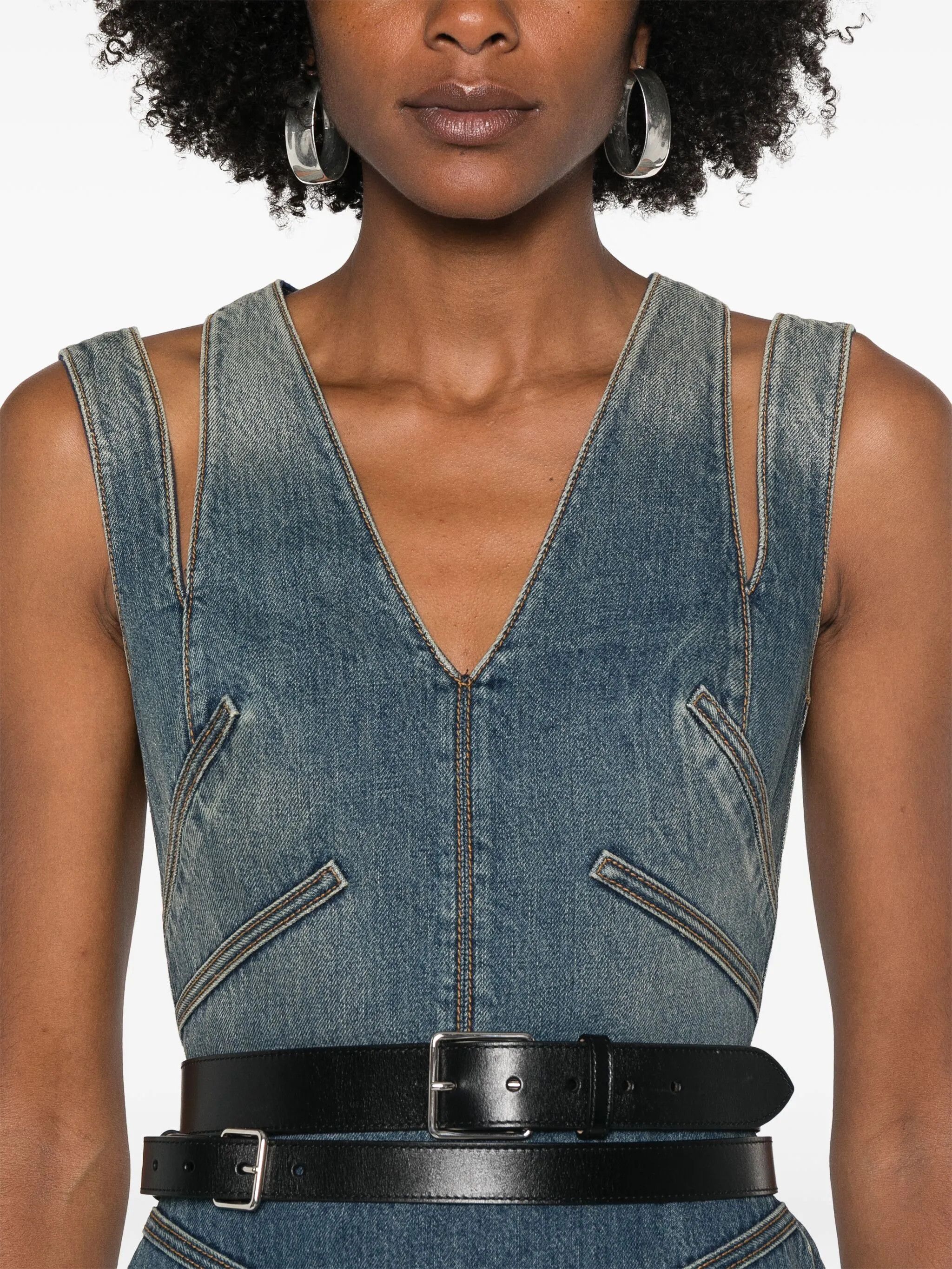 Alexander McQueen o1y0325 Denim Mini Dress in Blue Size M / US 6-8 / IT 42-44 - 5 Thumbnail