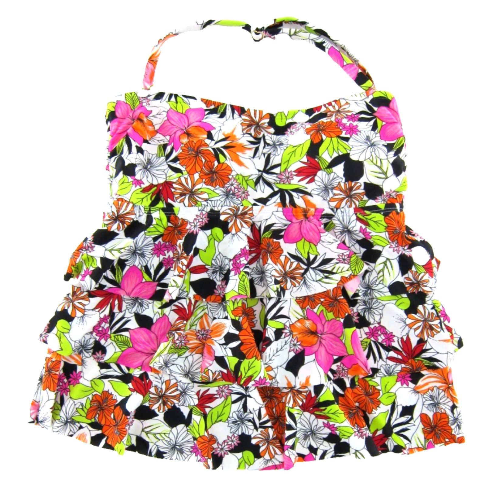 Vintage Island Escape Tankini Swim Top Built In Bra 12 White Pink Green Floral Tropical Size XL / US 12-14 / IT 48-50 - 2 Thumbnail
