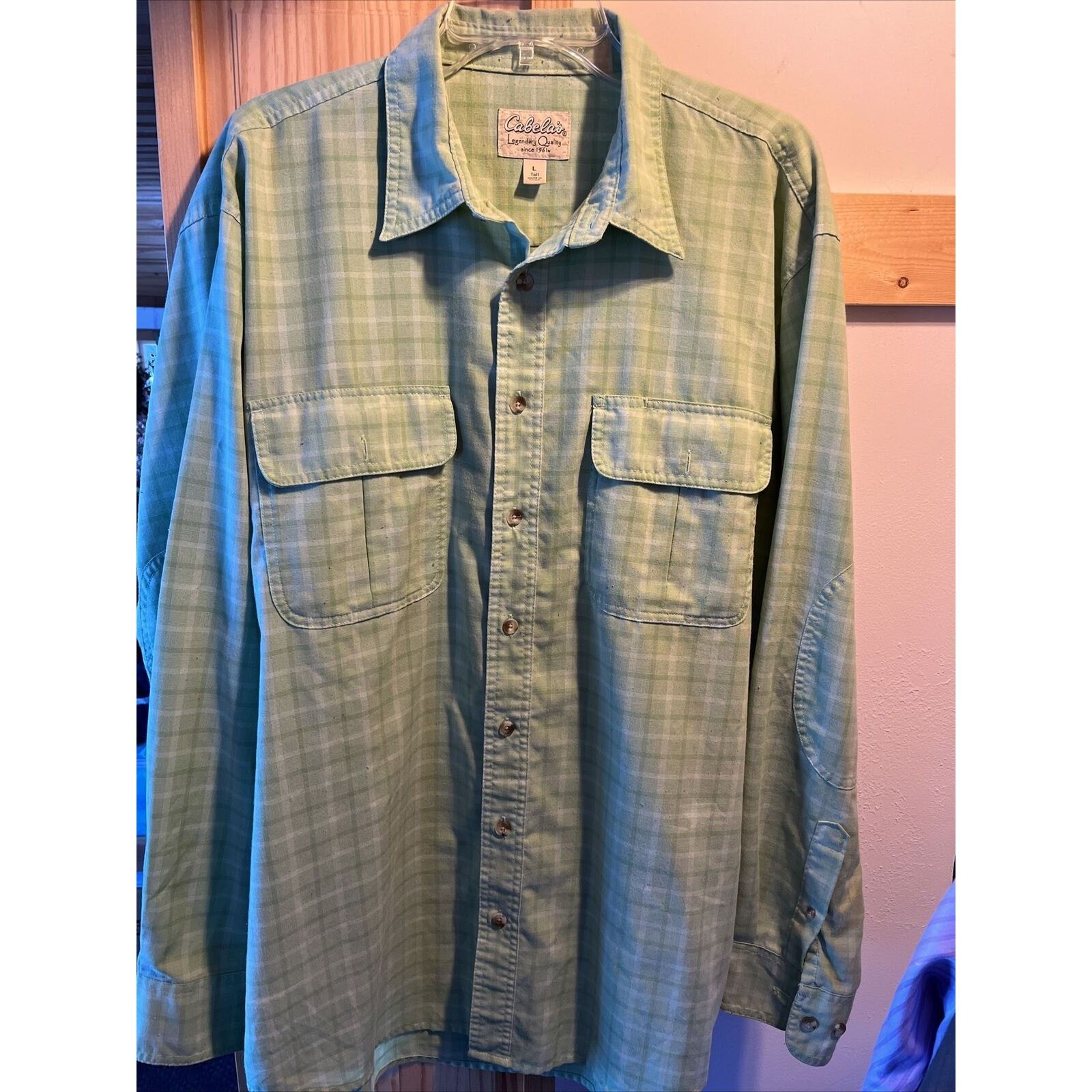 Cabelas Cabela’s Men’s L Green Check LS Button Polyester Blend Shirt Size US L / EU 52-54 / 3 - 2 Thumbnail