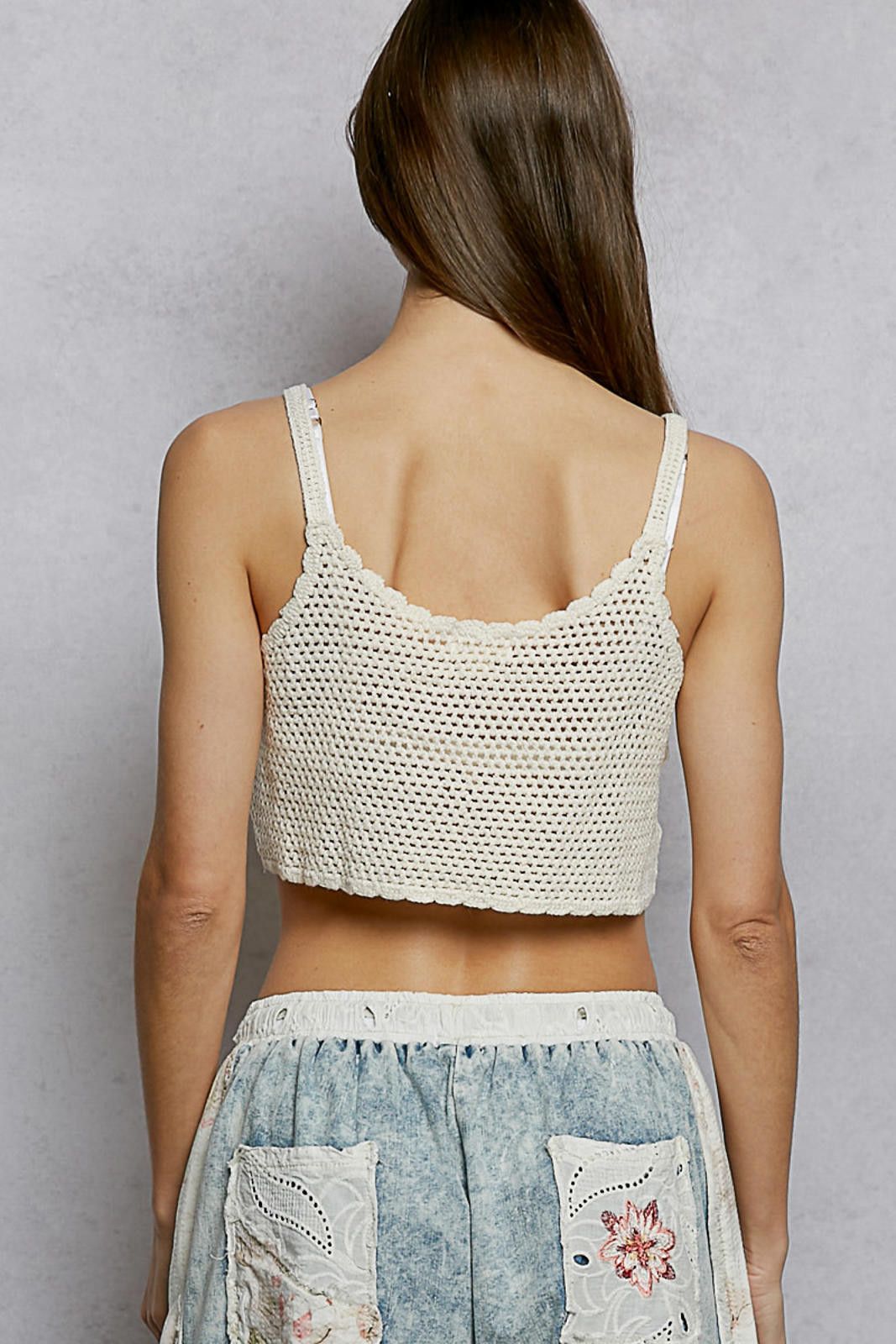 Other POL U-Neck Cropped Crochet Cami with Floral Embroidered OSFM Size ONE SIZE - 4 Thumbnail