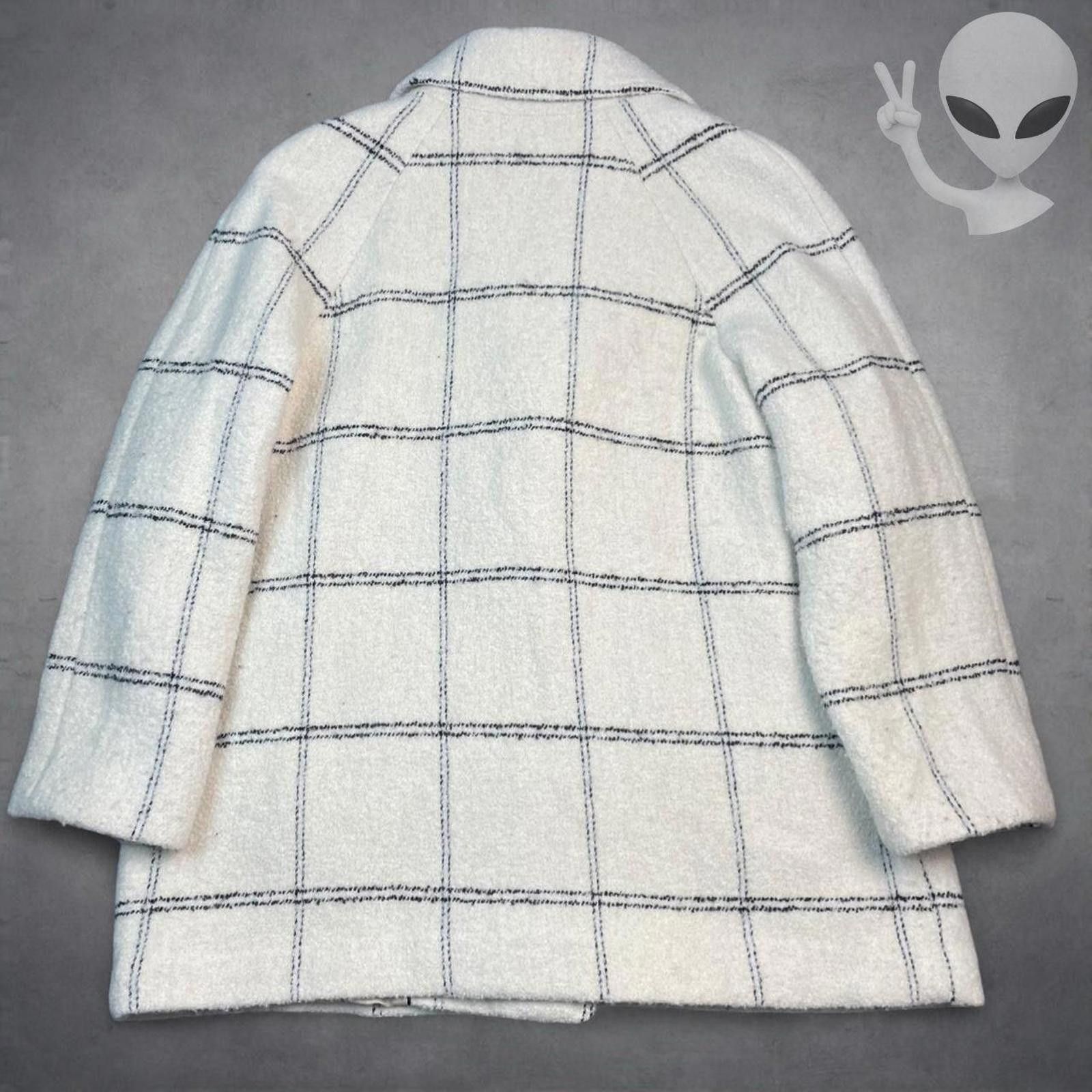 Banana Republic Banana Republic XL Cream Windowpane Plaid Pea Coat Wool Size XL / US 12-14 / IT 48-50 - 7 Thumbnail