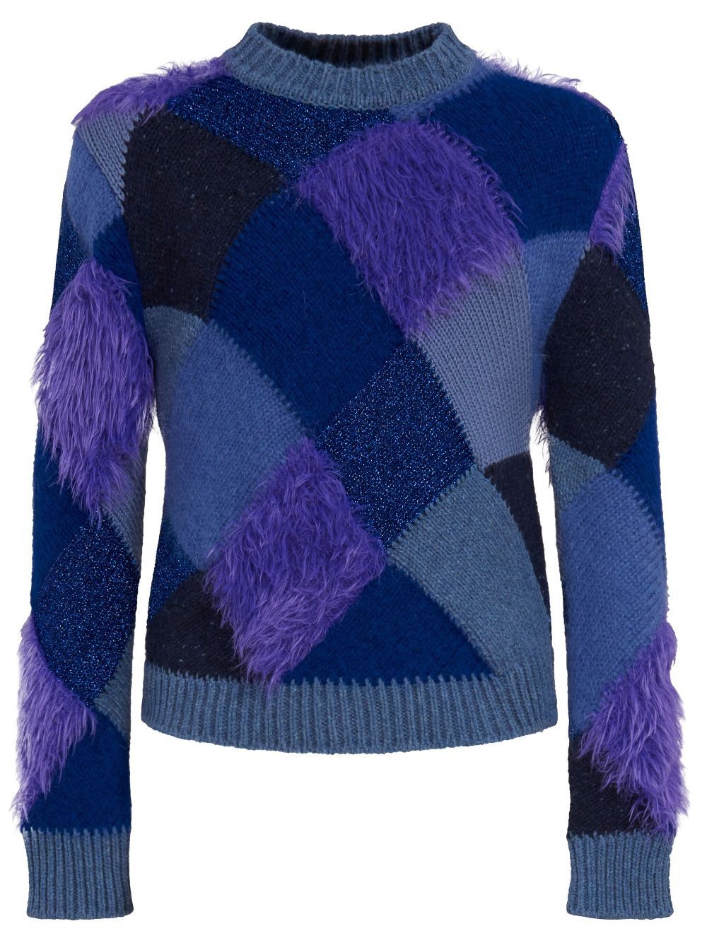 Marni o1w1db10125 Faux-Fur Argyle-Knit Jumper in Blue Size US XL / EU 56 / 4 - 1 Thumbnail