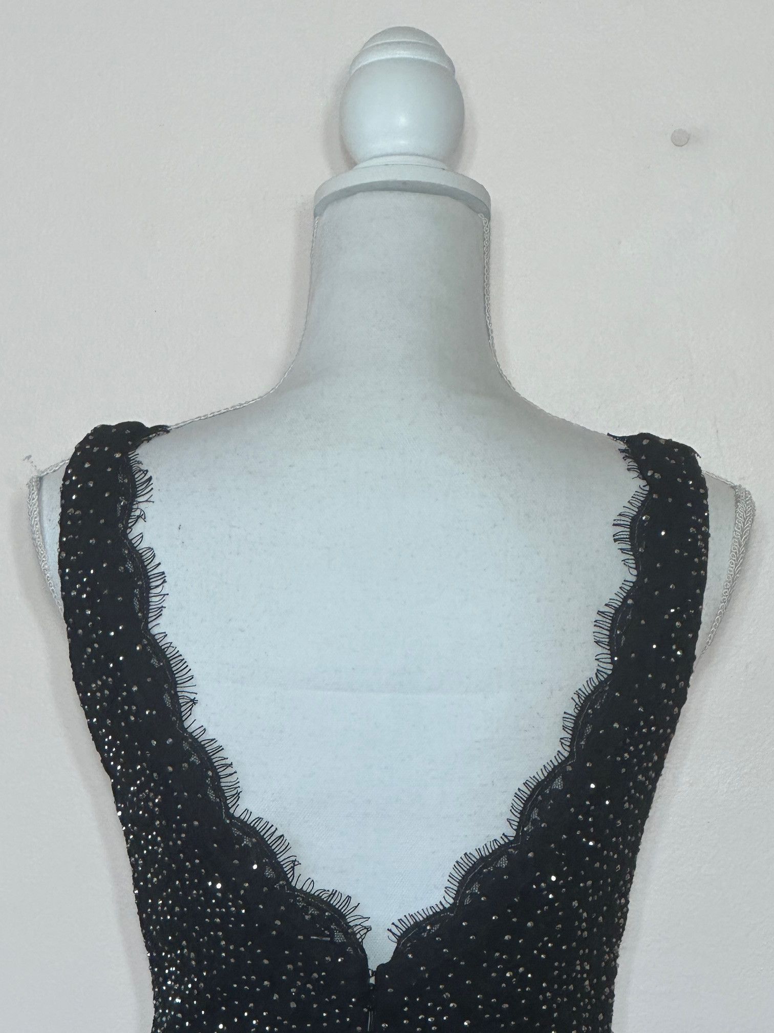 Vintage BLACK COTTON LACE MARCASITE STUDDED FIT AND FLARE GOWN Size M / US 6-8 / IT 42-44 - 2 Thumbnail
