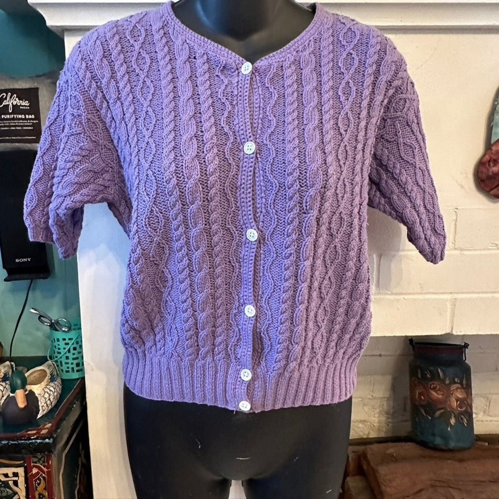 RALPH LAUREN VINTAGE NEW HANDKNIT Cabled Cotton CardigaN M