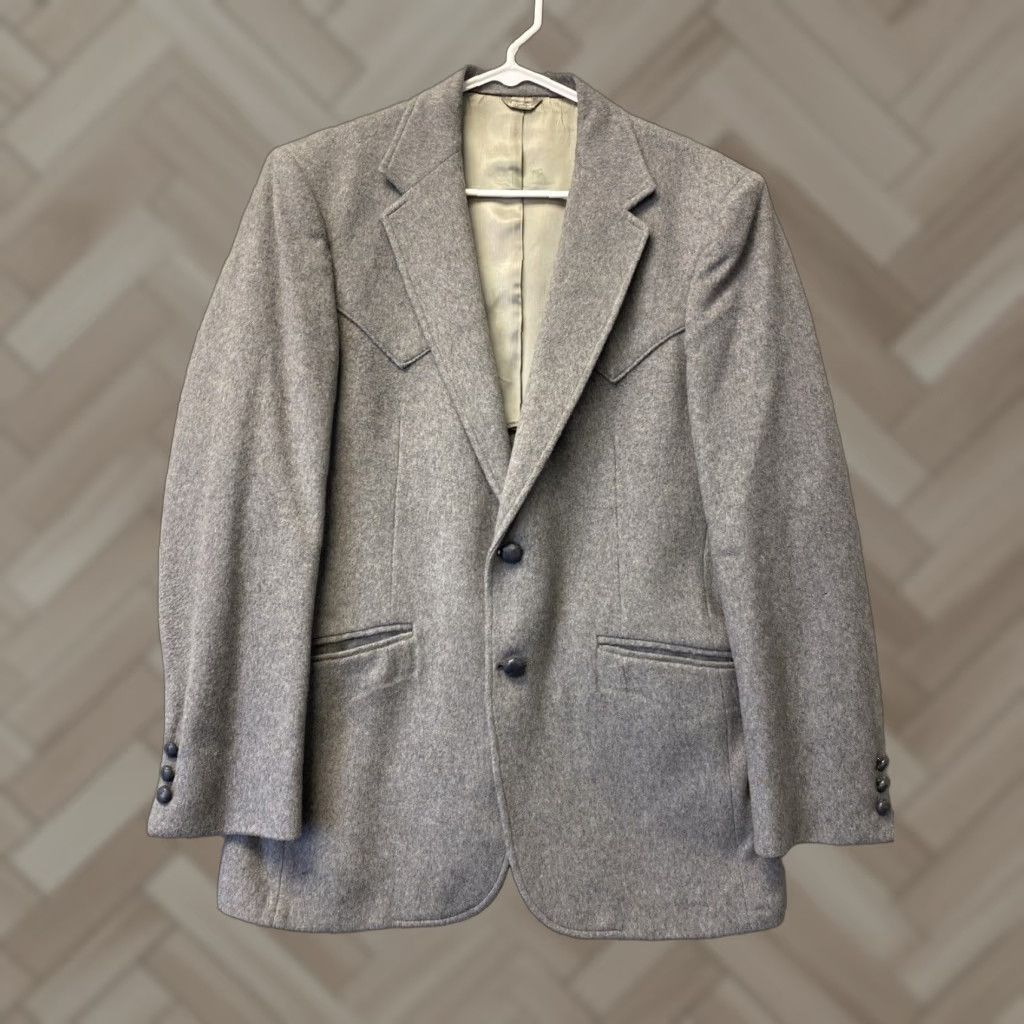 Vintage VINTAGE Harris Tweed Sheplers Western Blazer Jacket Sz 40R Gray 70s Mens Size 40R - 1 Thumbnail