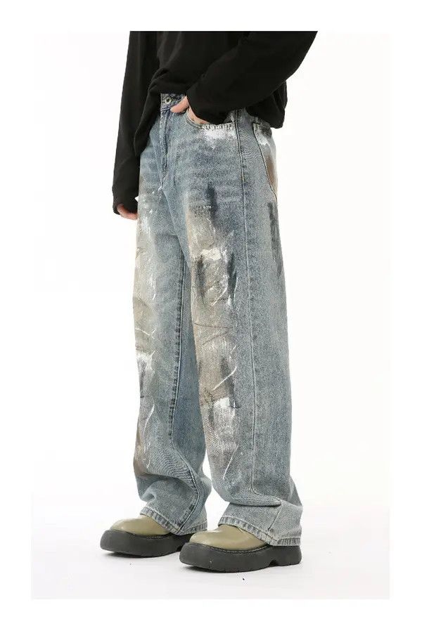 Jean Washed and distressed style dirty graffiti jeans Size US 32 / EU 48 - 4 Thumbnail