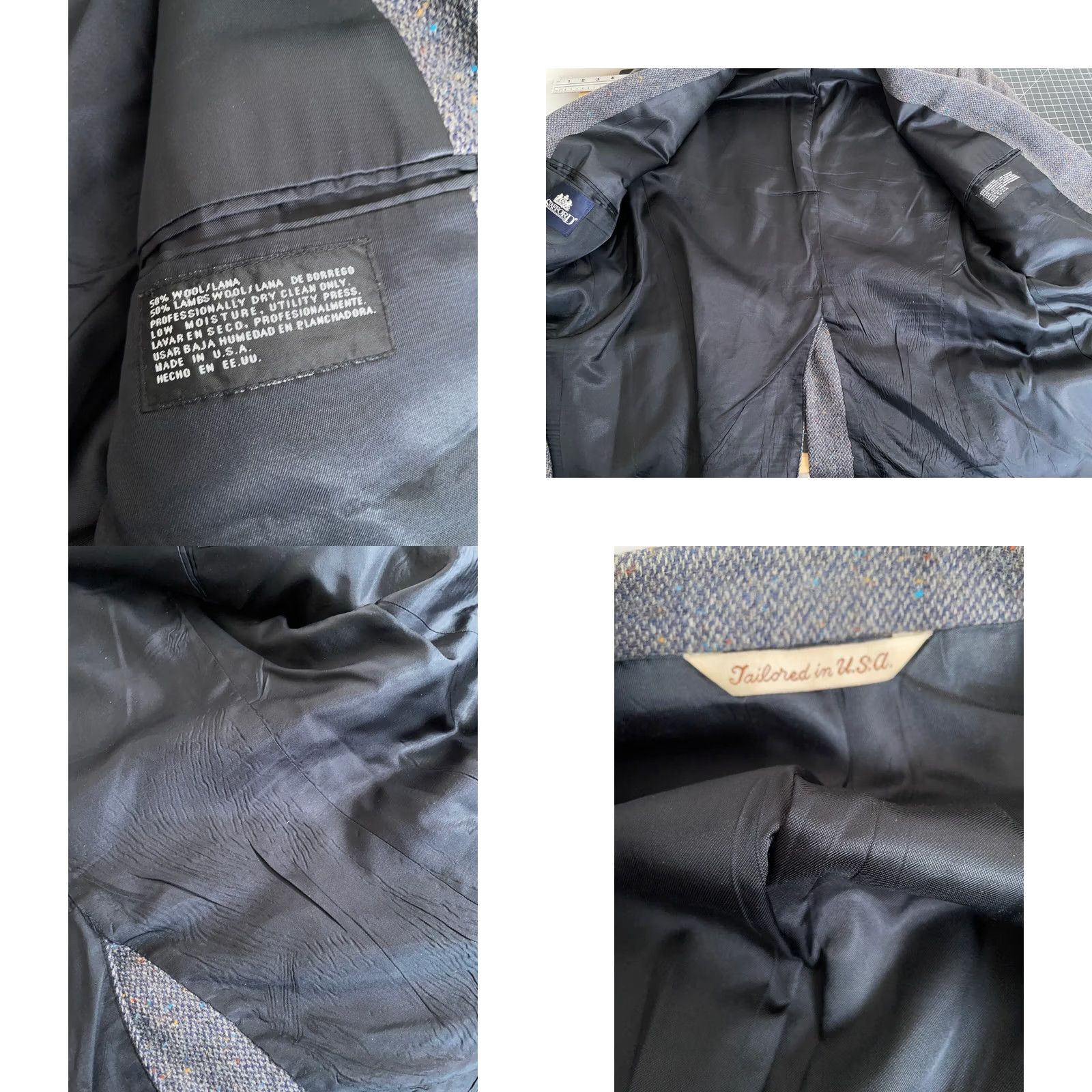 Stafford VINTAGE Stafford Blazer Single-Breasted Gray Wool Tweed 2-Button Elbow Patches 44 Regular Mens Size 44R - 9 Thumbnail