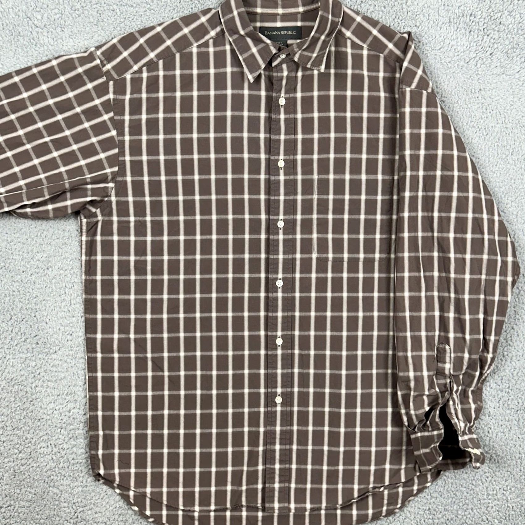 Banana Republic Banana Republic Shirt Button Up Men Large Grayish Brown Plaid Long Sleeve Casual Size US L / EU 52-54 / 3 - 2 Thumbnail